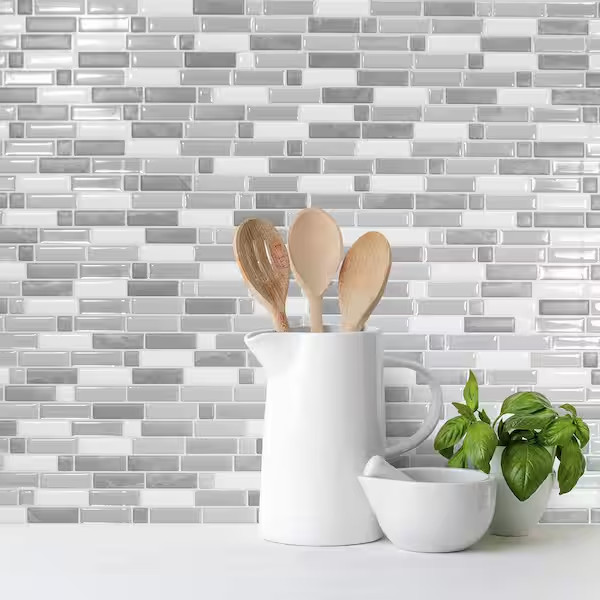 smart tiles Crescendo Agati Gray 9.73 in. x 9.36 in. Vinyl Peel and Stick (11E)
