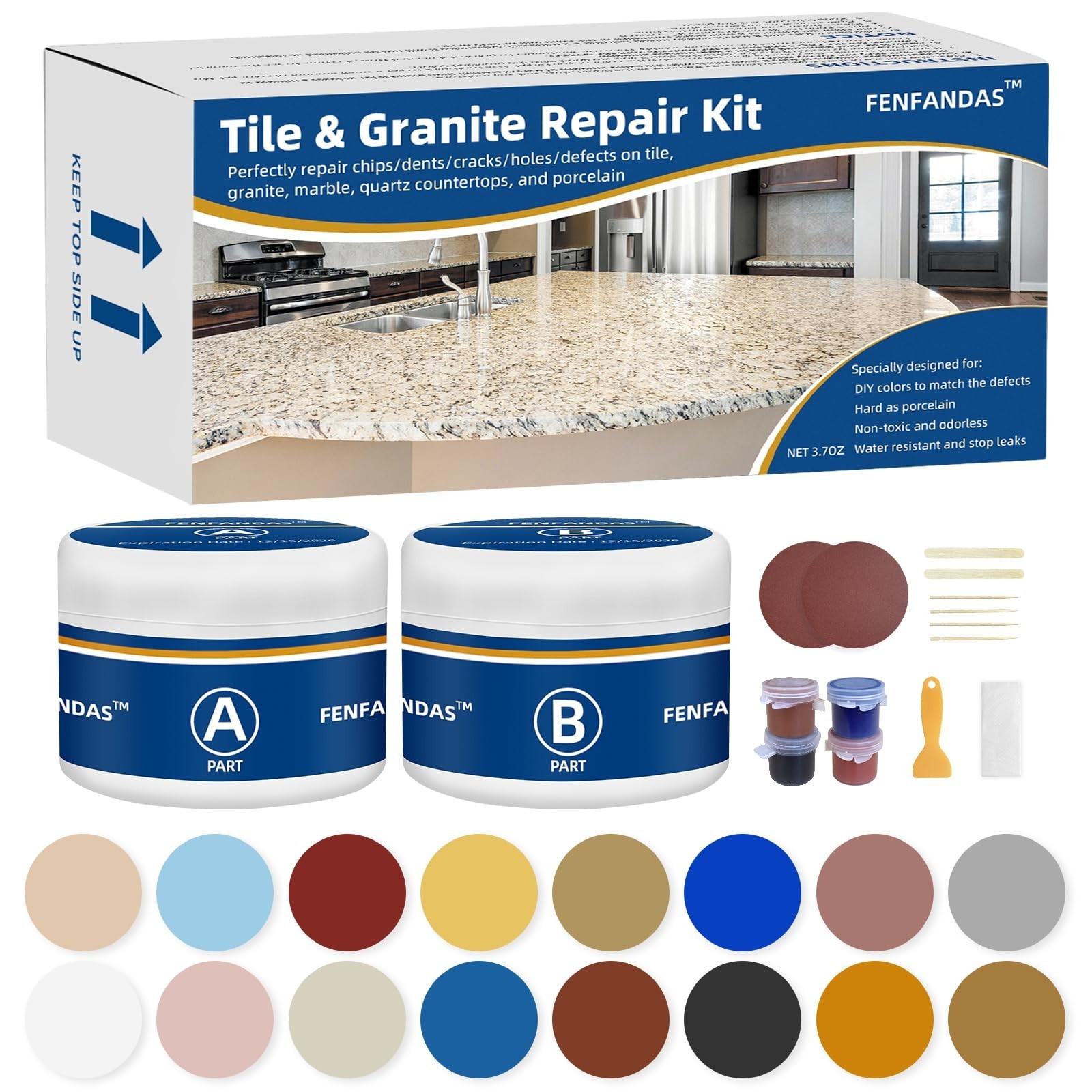 Repair Kit for Tile, Granite, Marble, Quartz – Fix Chips, Cracks, Dents & Scratc