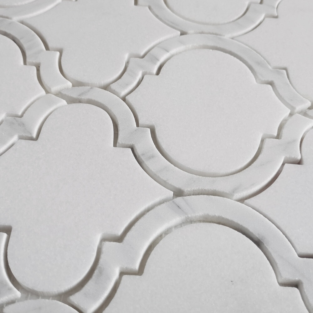 T89AXP Thassos White Marble Arabesque Baroque Lantern Waterjet Tile Polished