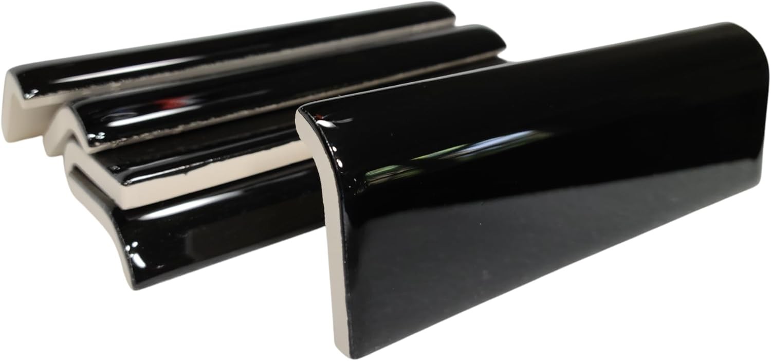 Black 2 x 6 in Ceramic Tile Bullnose Mud Cap Trim Edge 2×6 inch 6 Inch,