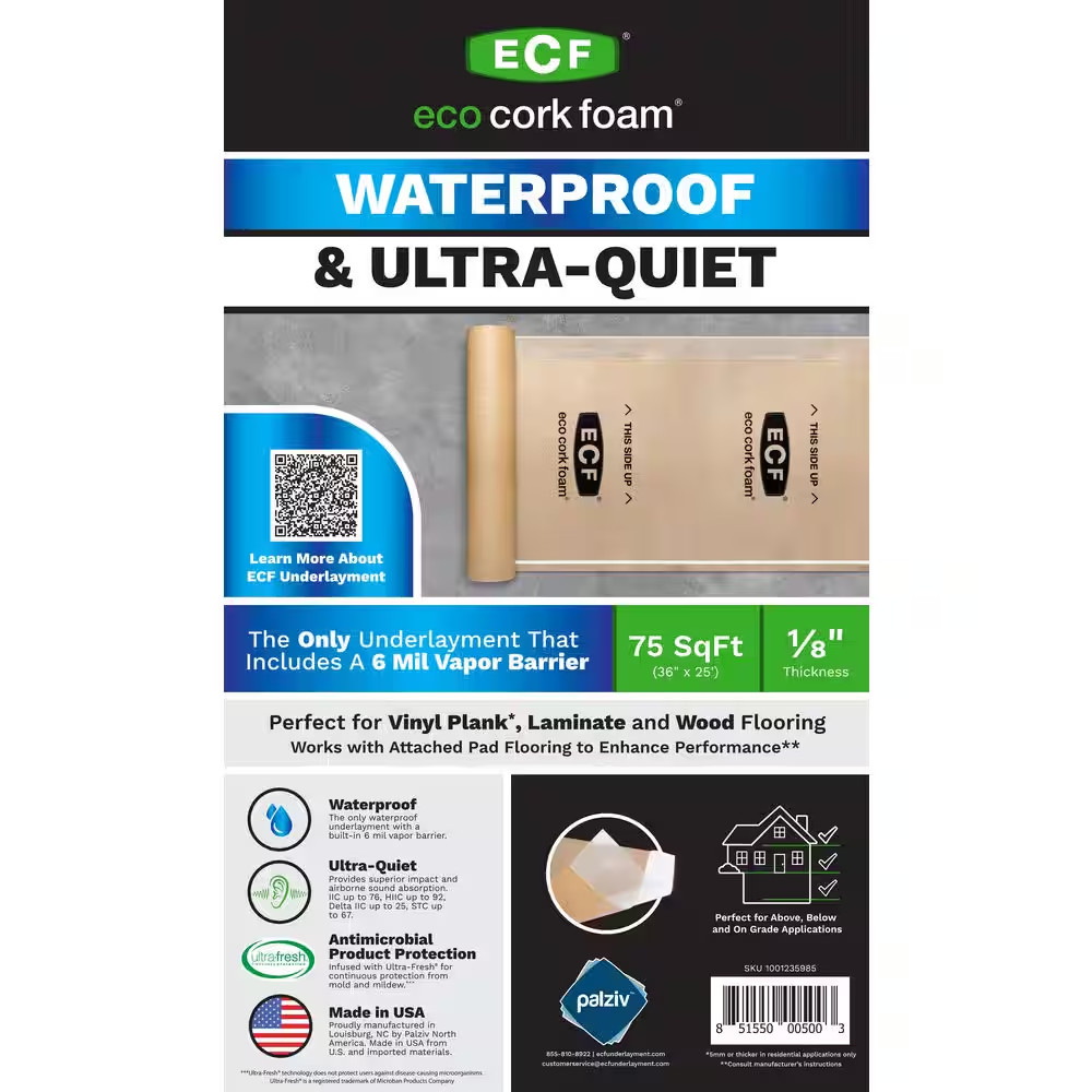 75 Sq. Ft. 3 Ft. X 25 Ft. X 3.2 Mm Waterproof Premium plus 10-In-1 Underlayment