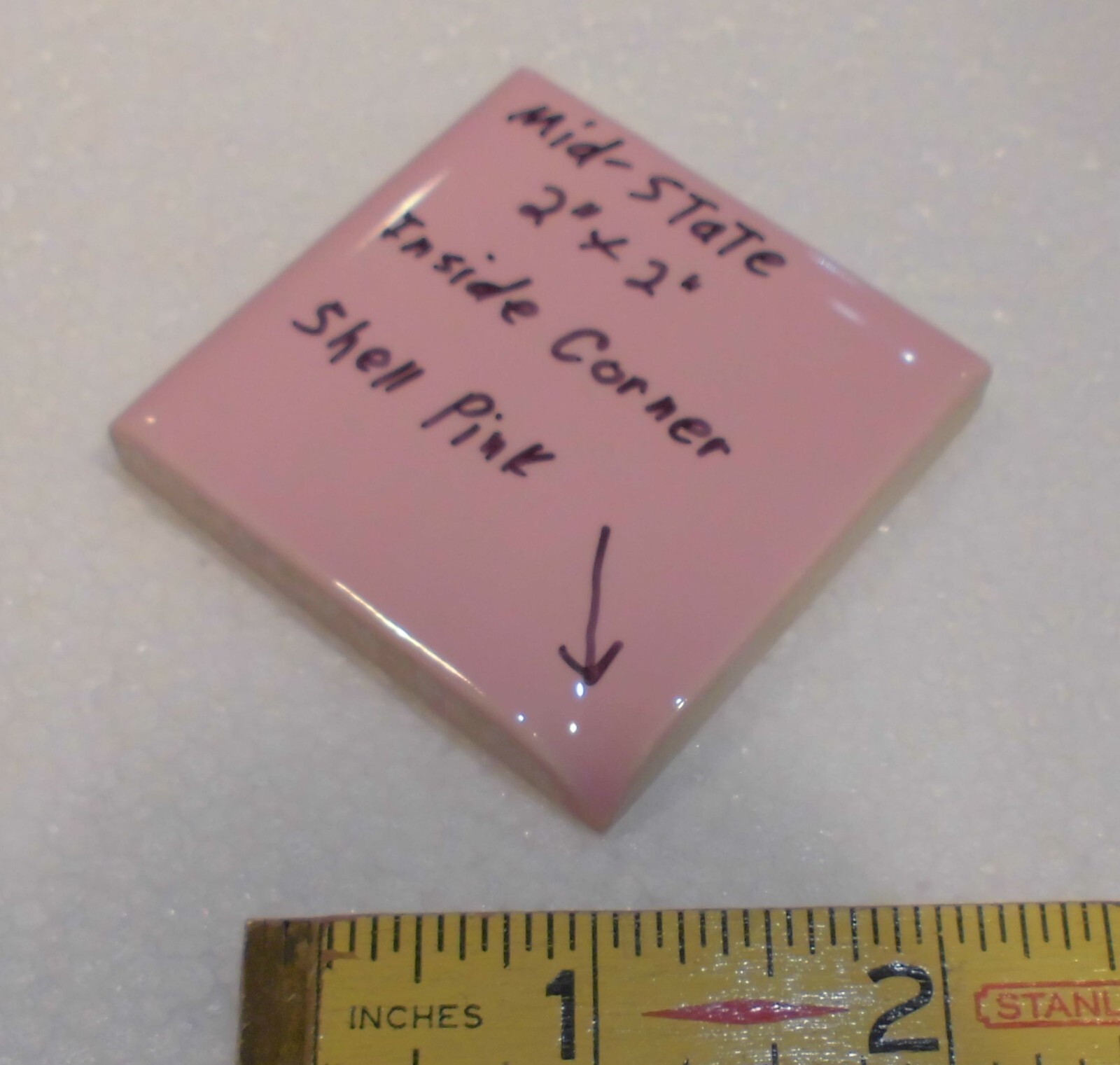 1 pc. Shell Pink: 2″ X 2″ X 5/16″ Ceramic Surface Bullnose Inside Corner Tile