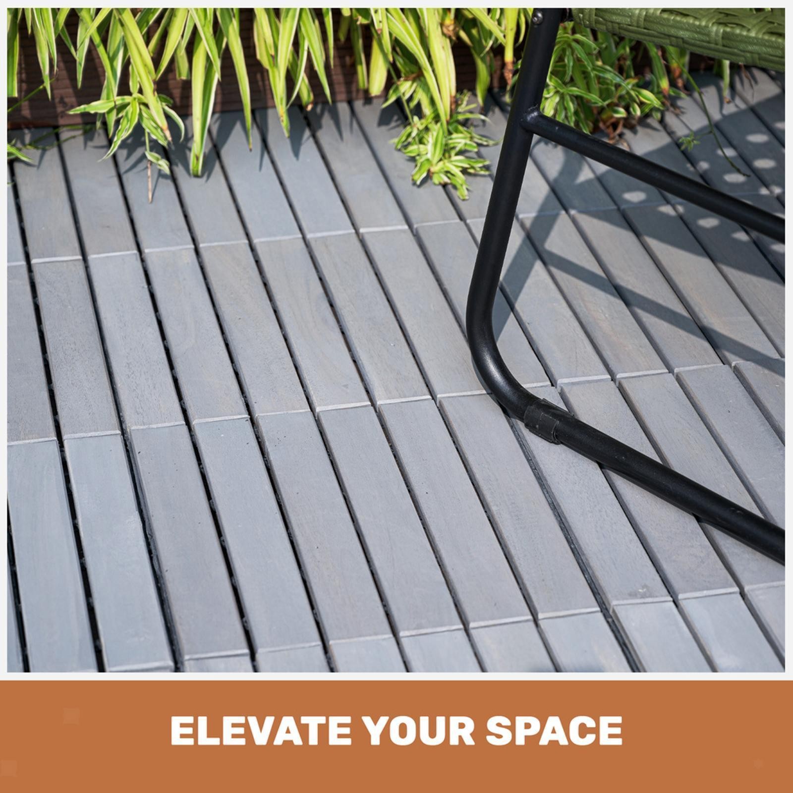 30PCS Acacia Interlocking Deck Tiles, Striped Pattern, 12×12 Waterproof Outdoor