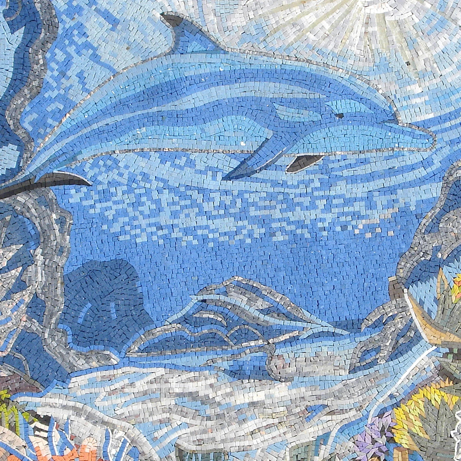 Breathtaking 72″ Handmade Sealife Dolphin Marble Mosaic Pool Medallion Art