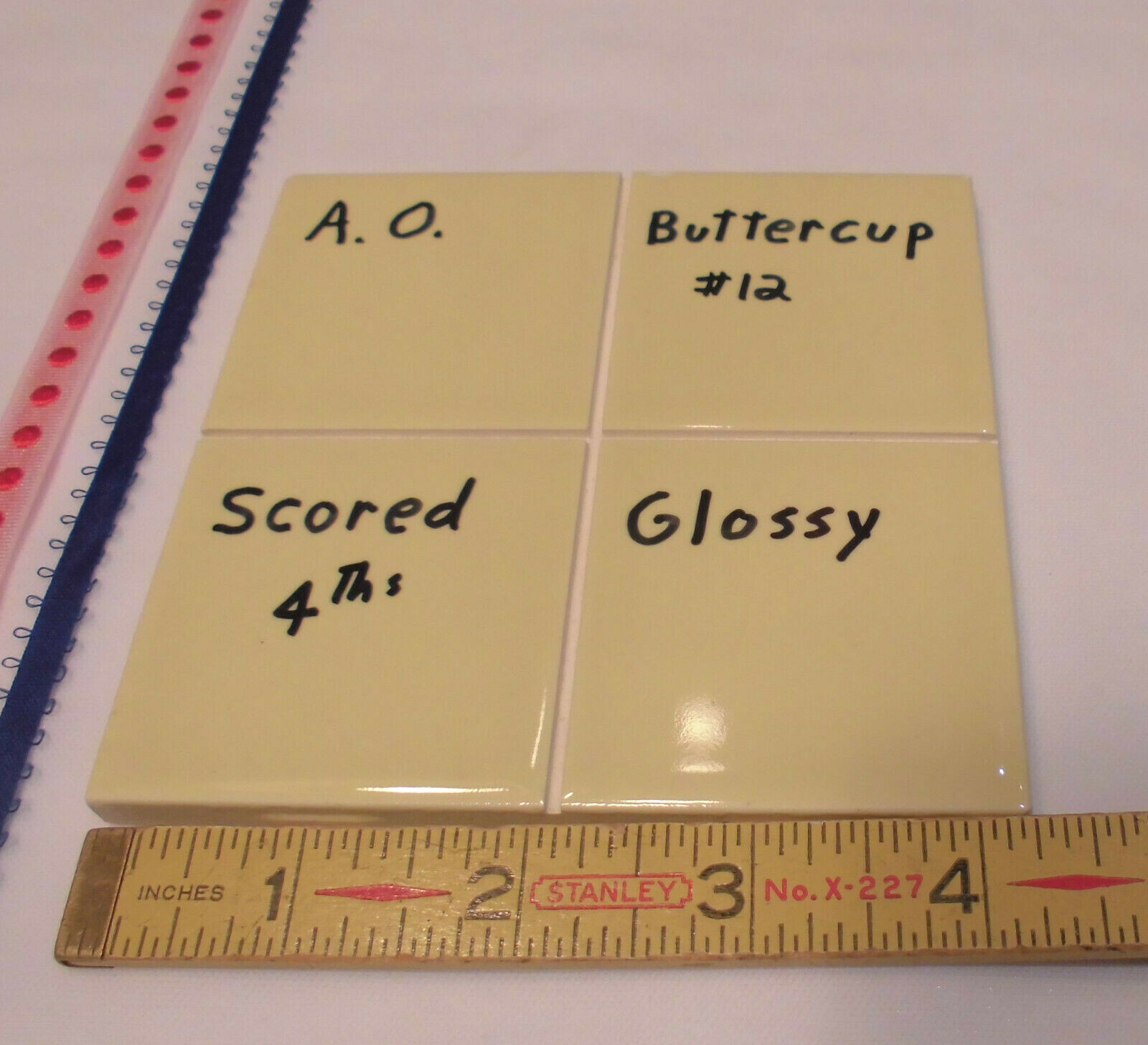 1 pc. *Buttercup Yellow* 4-1/4″ Scored Glossy Ceramic Tile; by American Olean