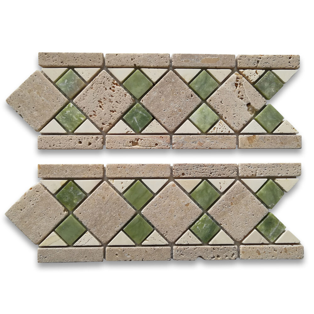 B0092T Marble Mosaic Border Listello Accent Tile Venice Green 4×11.1 Tumbled