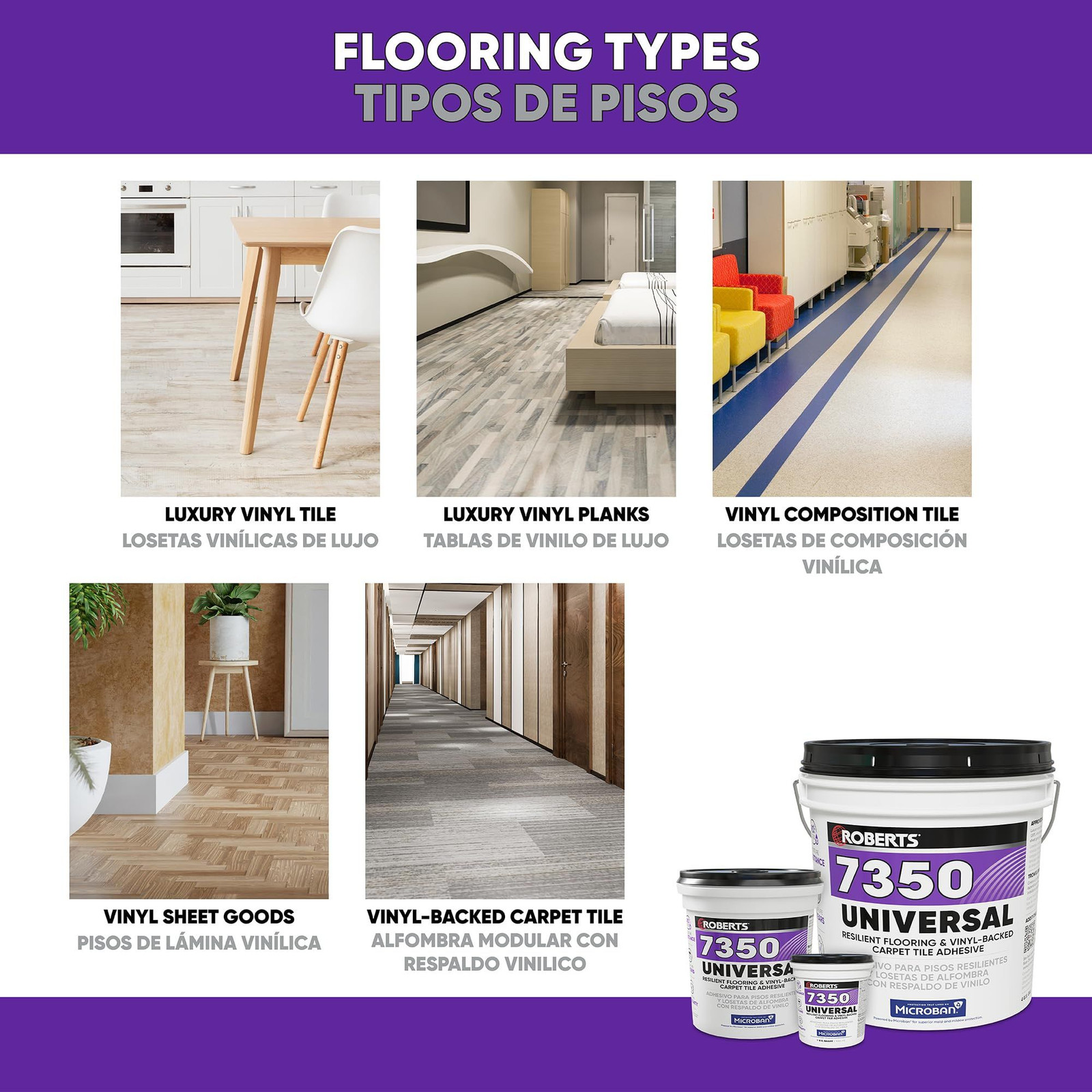 ROBERTS Universal Resilient Flooring & Vinyl-Backed 1 gallon, Off white