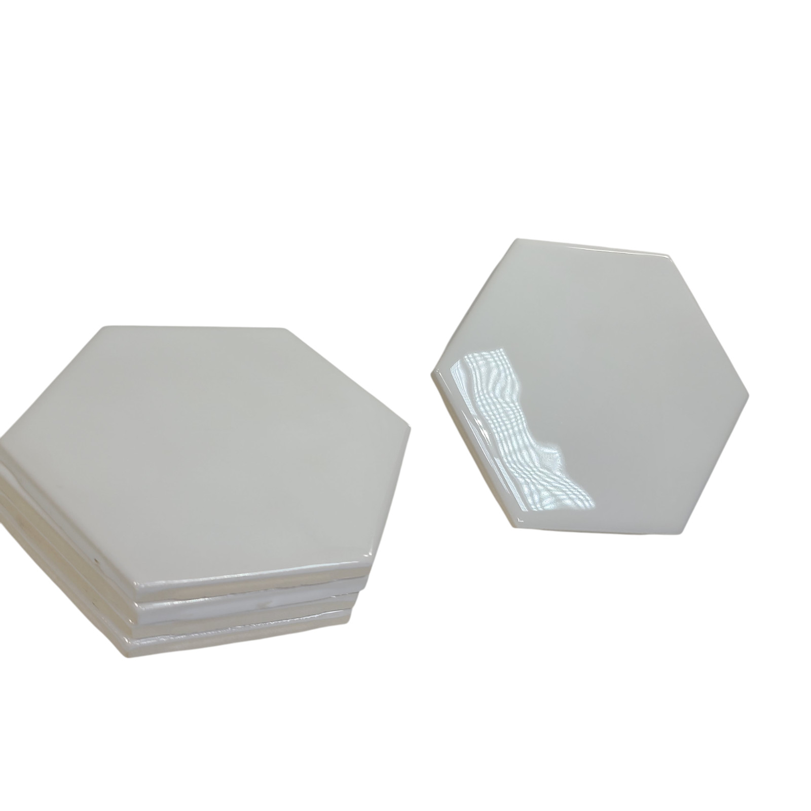 White Ceramic Wall Tile Hexagon Vintage Subway Mid Century Modern Glossy Rippled