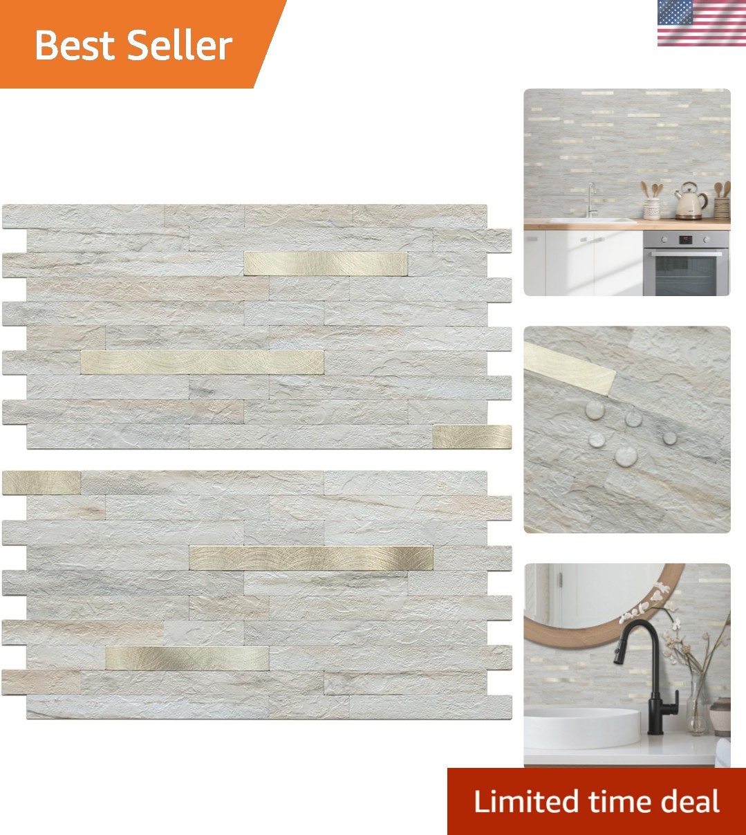 20 Sheets Faux Stone Peel and Stick Backsplash, Beige Marble Look PVC Wall Ti…