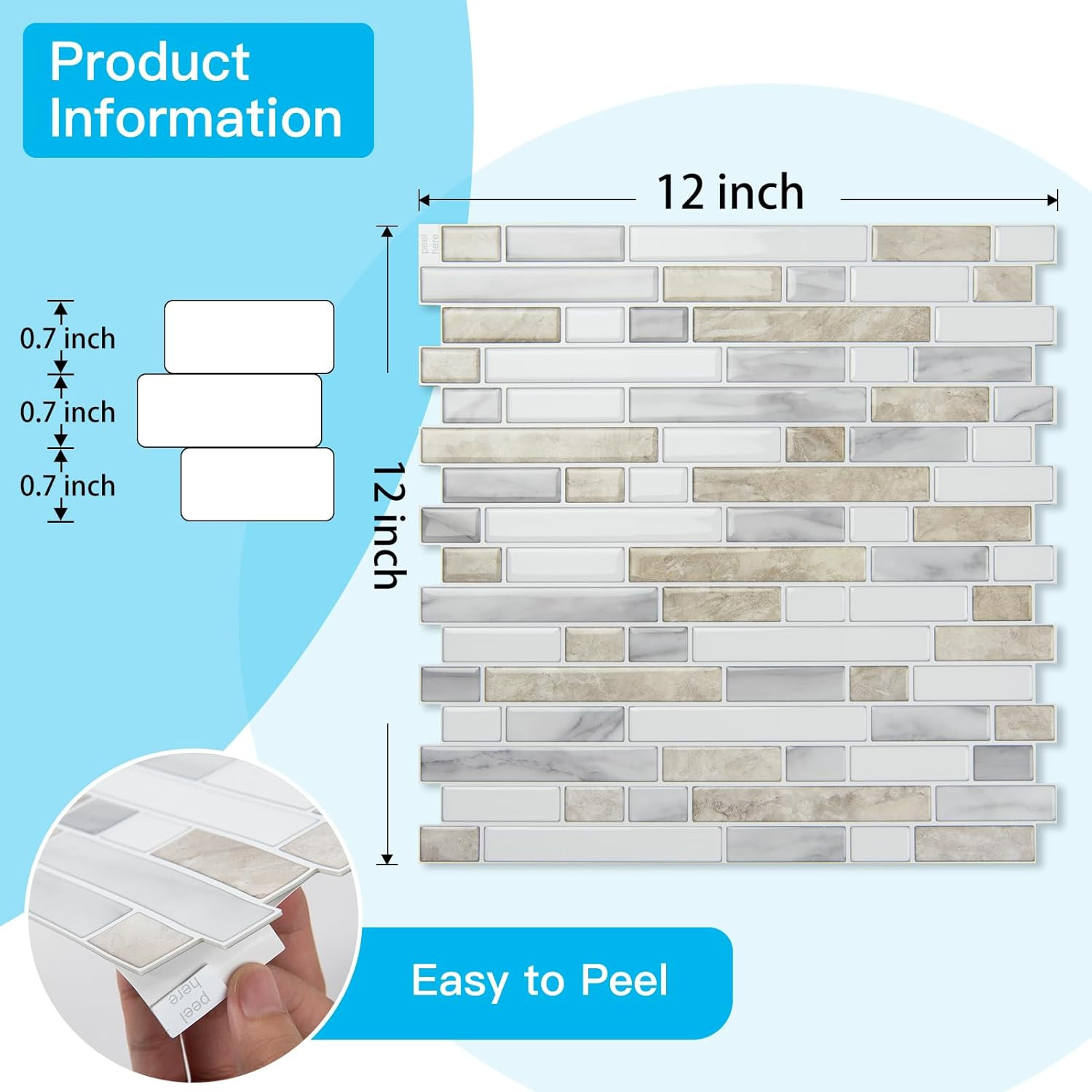 10-Sheet Heavy-Duty Peel and Stick Backsplash, Waterproof Wall Tiles Stick on Ki