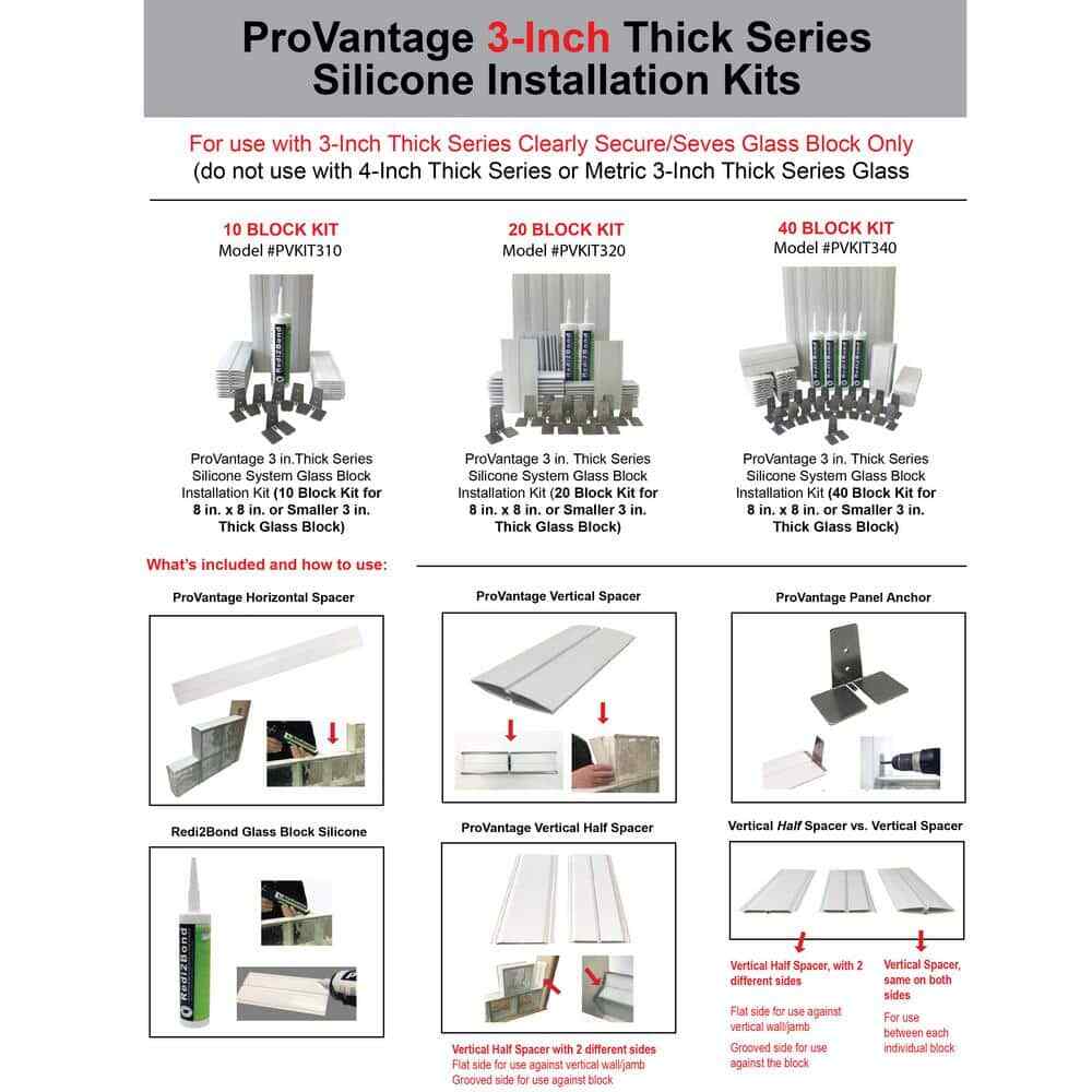 ProVantage Installation Kit 8″x8″x3″ Thick Silicone System Glass 20 Block Kit