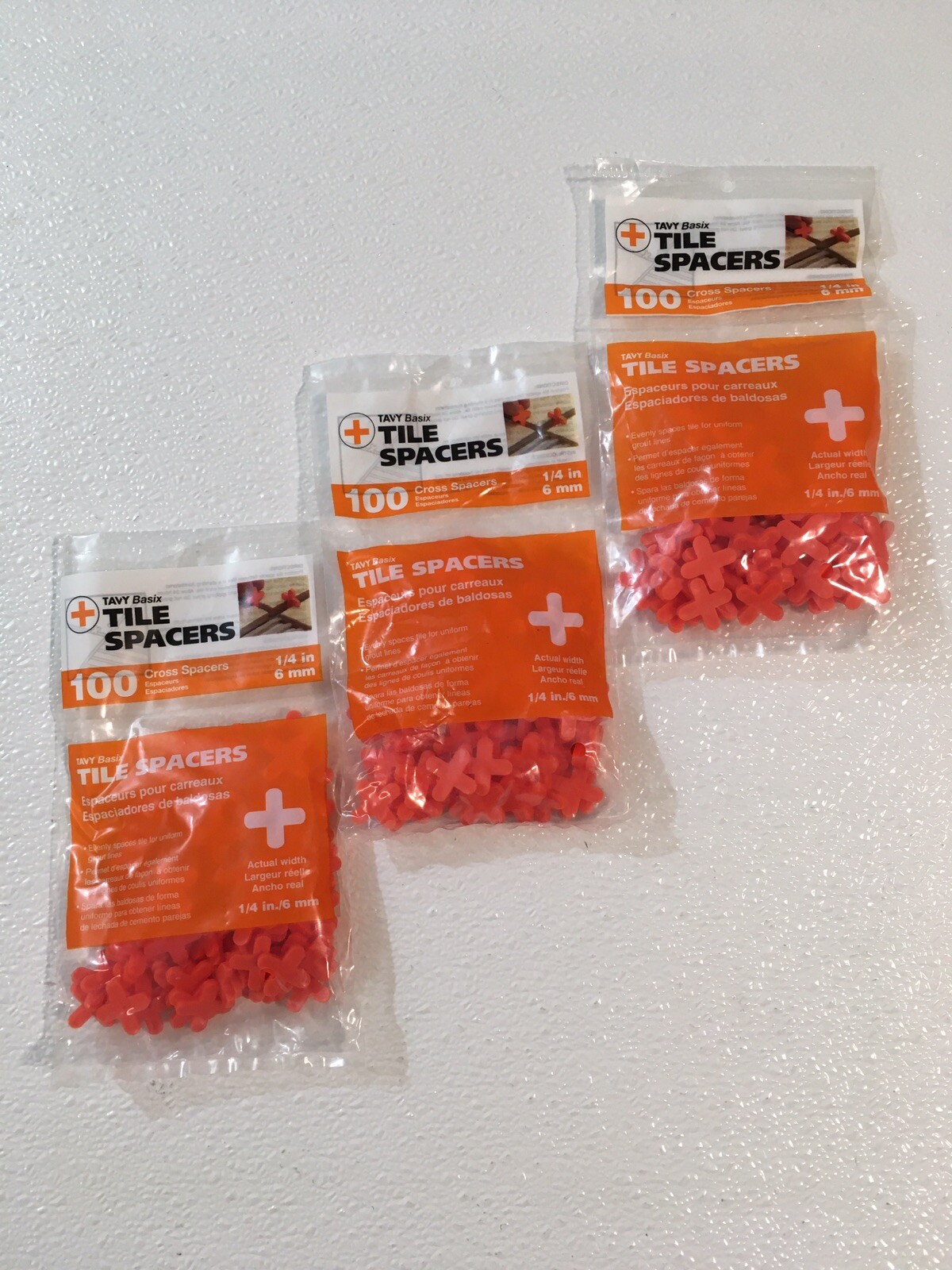3 packs (300) TAVY Basix Cross Tile Spacers ~ 1/4in 6mm ( 3 x 100 pieces )