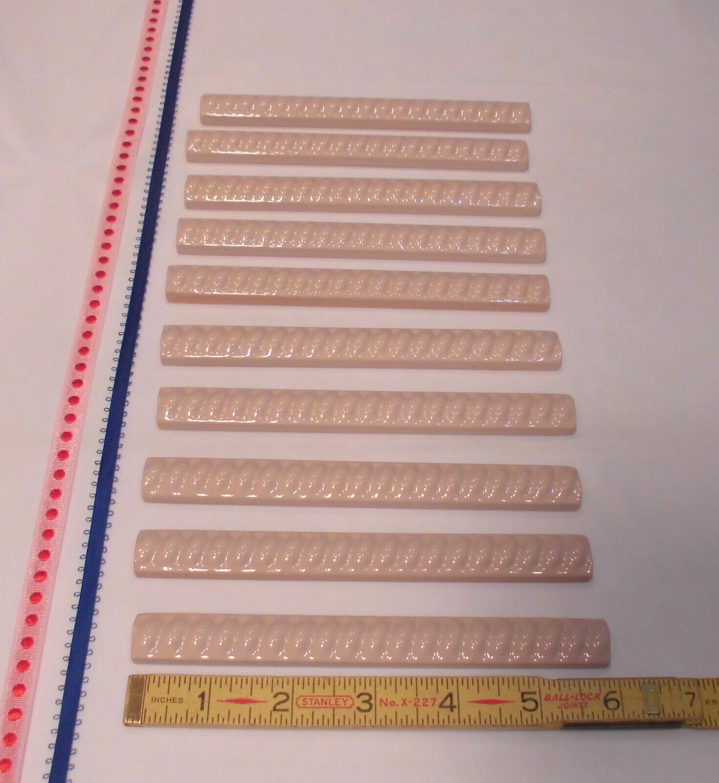 10 pcs. Misty Rose: Vintage Ceramic Liner-Pencil-Sizzle Tiles: 5/8″ X 6″ Rope
