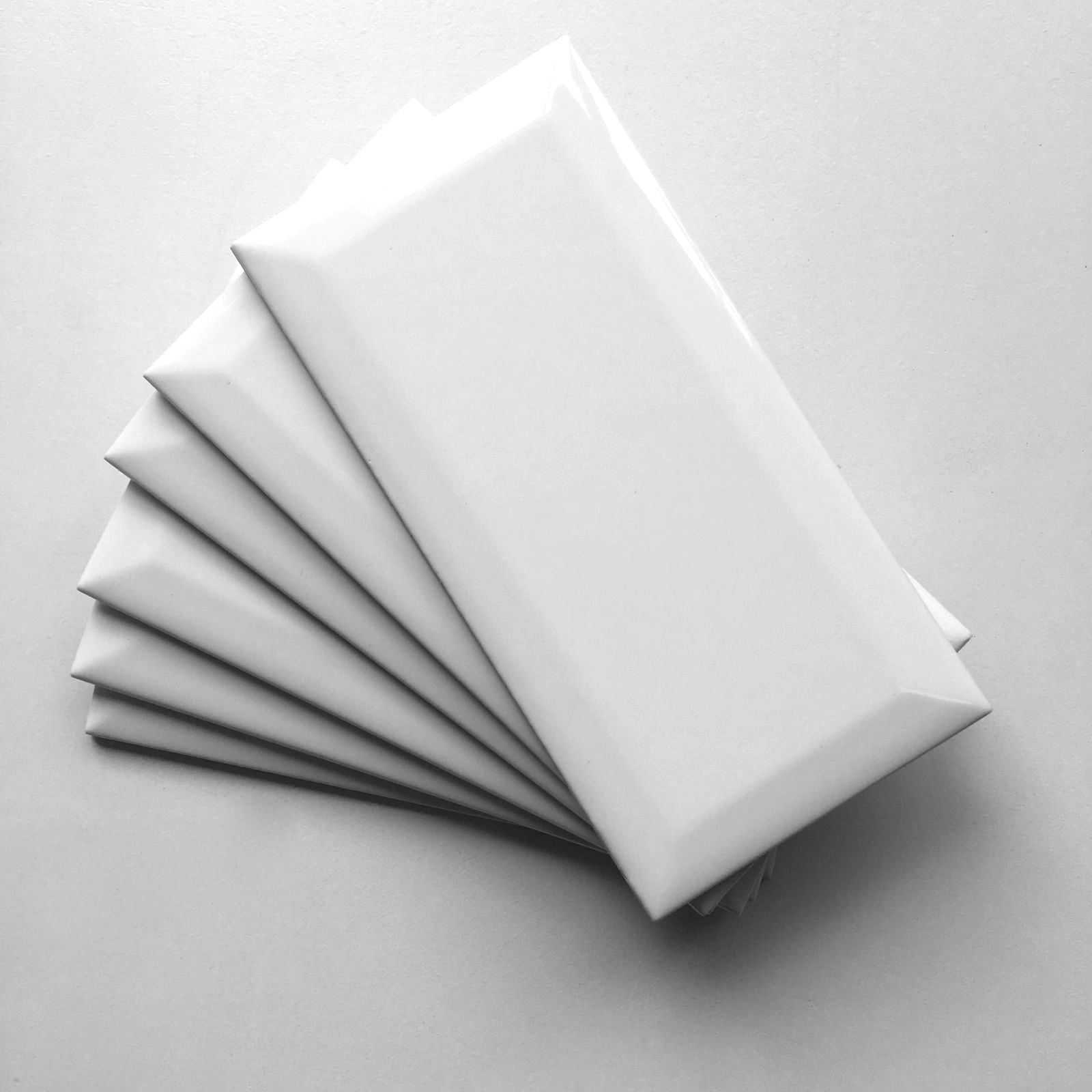White 3×6 Beveled Shiny Glossy Finish Ceramic Subway Tile Backsplash Wall Bath