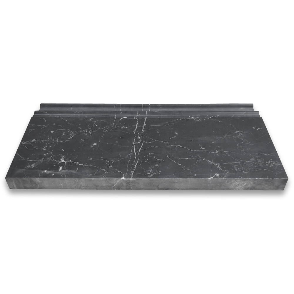 N06H Nero Marquina Black Marble 6×12 Skirting Baseboard Trim Molding Honed