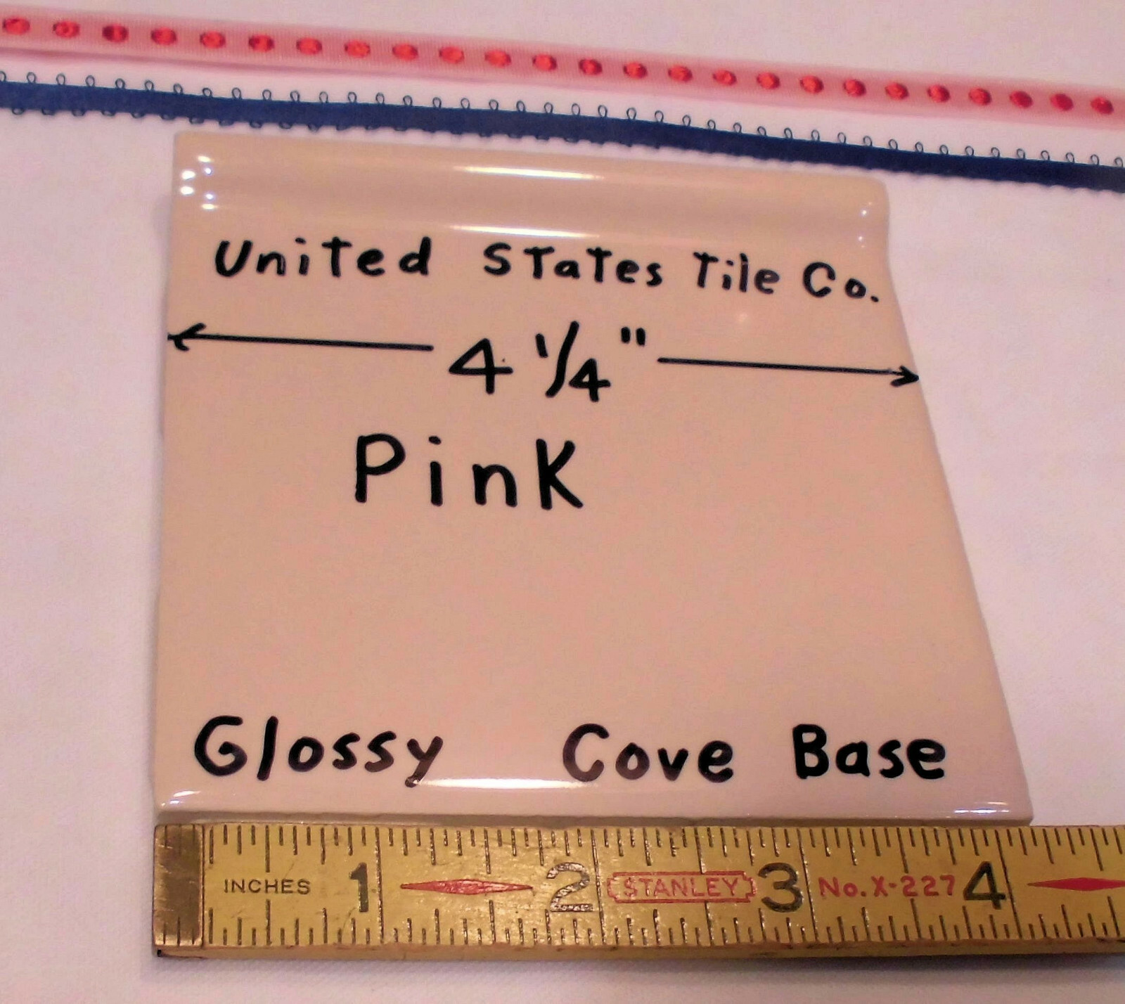 1 pc. Cove-Base Ceramic Tile *Venetian Pink* 4-1/4″ Made in USA: Glossy NOS