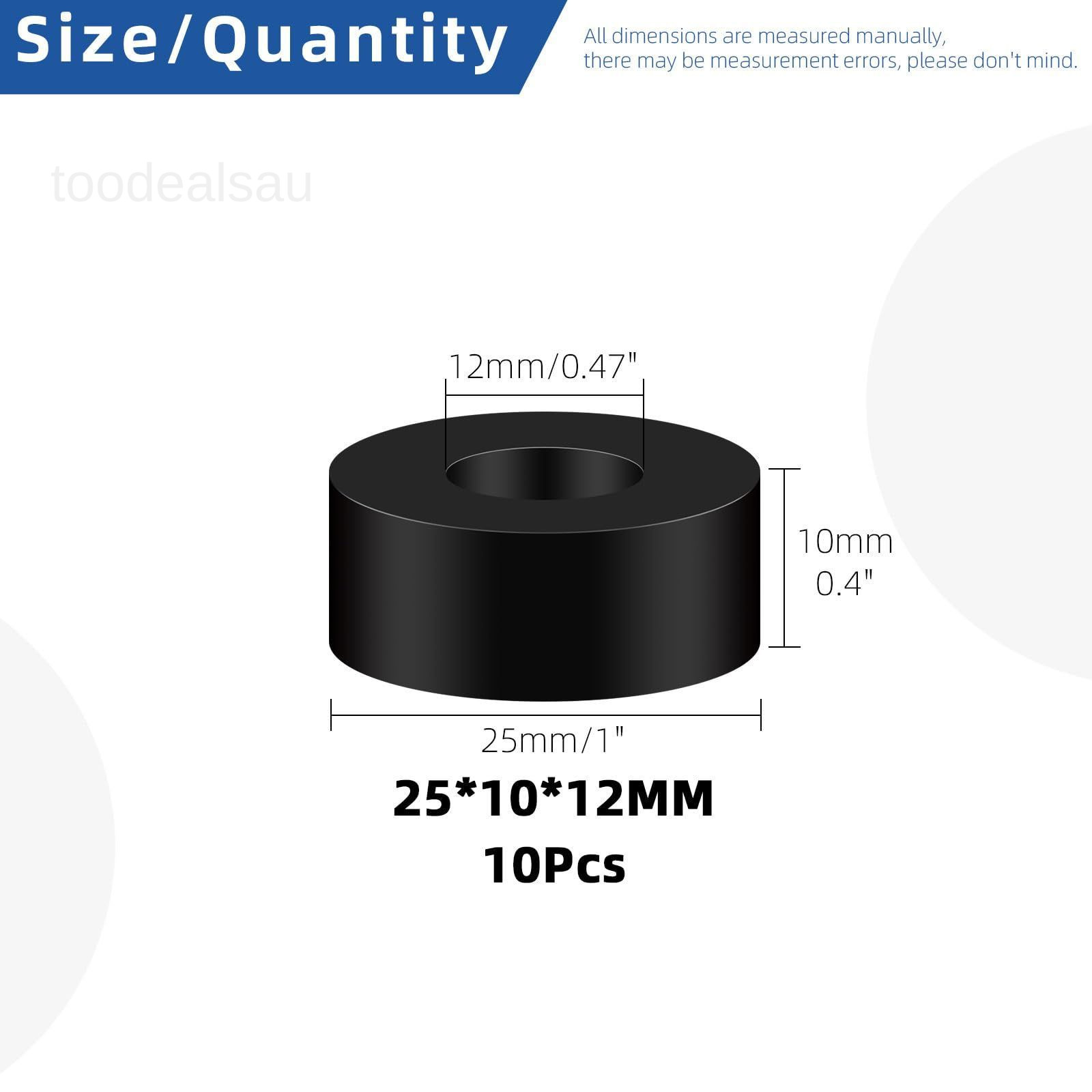 10Pcs Multi Purpose Rubber Spacer, 15/32 Inch OD 25 mm x 10 x 12