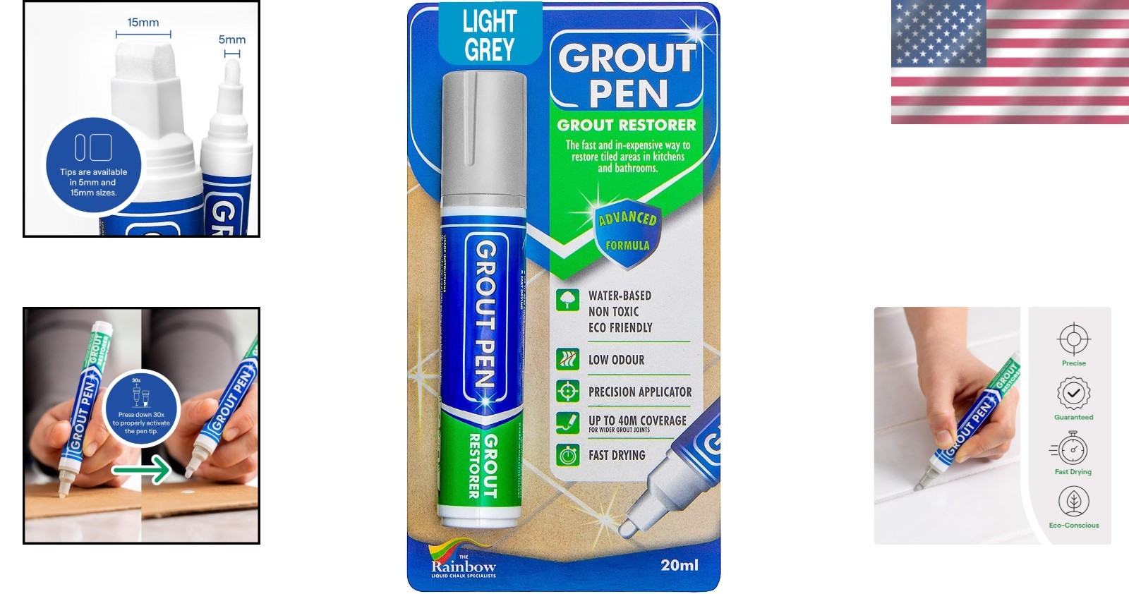 Light Grey Grout Pen – 15mm Wide Tip for Effortless Grout Coloring and Restoring