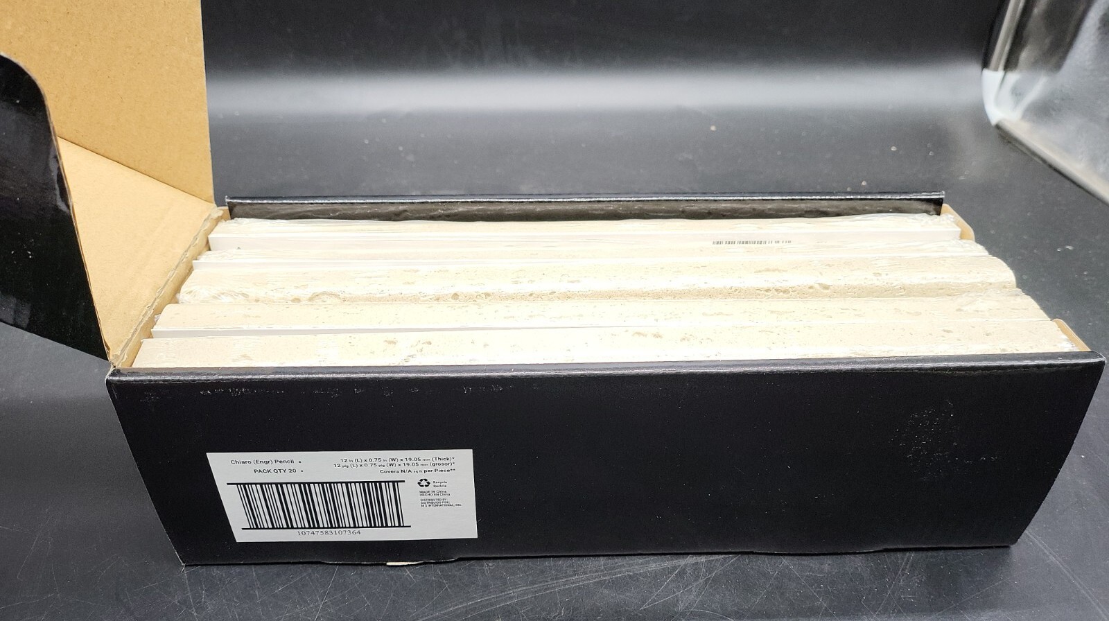 Chairo Pencil Molding 0.75 in. x 12 in. Honed Engineered Stone Marble Wall Tile