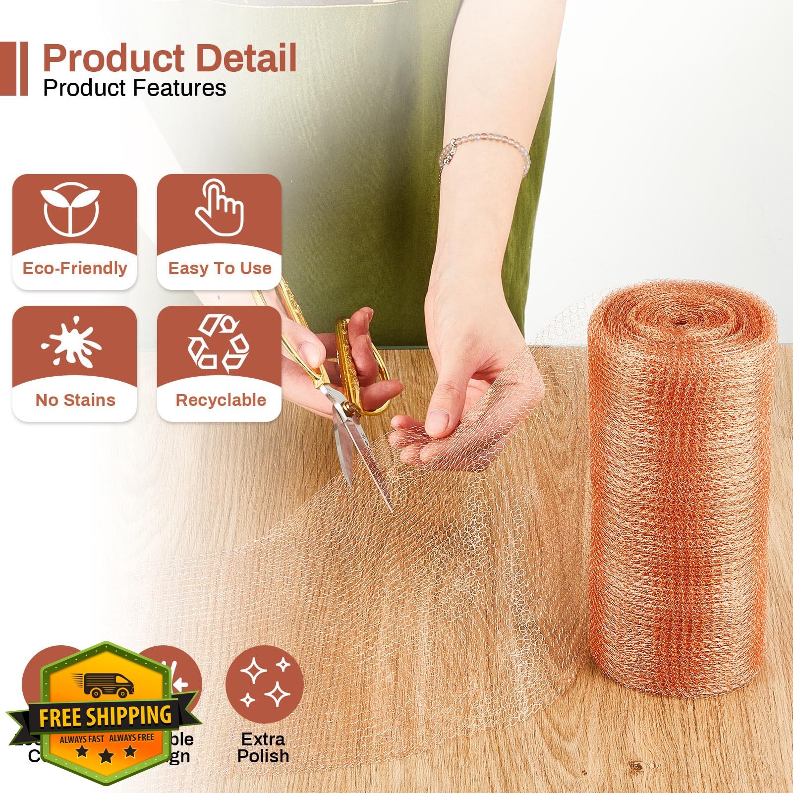 Gisafai 8″x100ft Copper Mesh Rodent Control 2pk