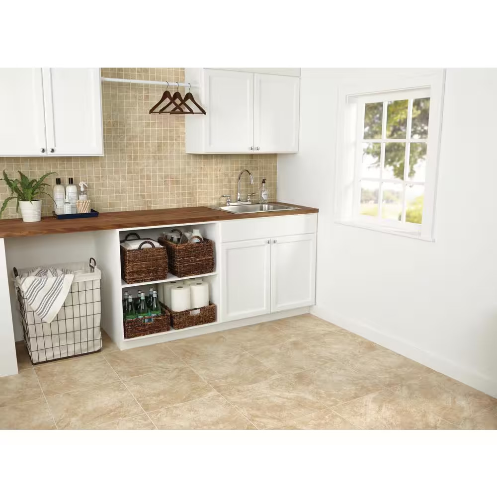 Portland Stone Beige 18 In. X 18 In. Glazed Ceramic Floor and Wall Tile (348.8 S