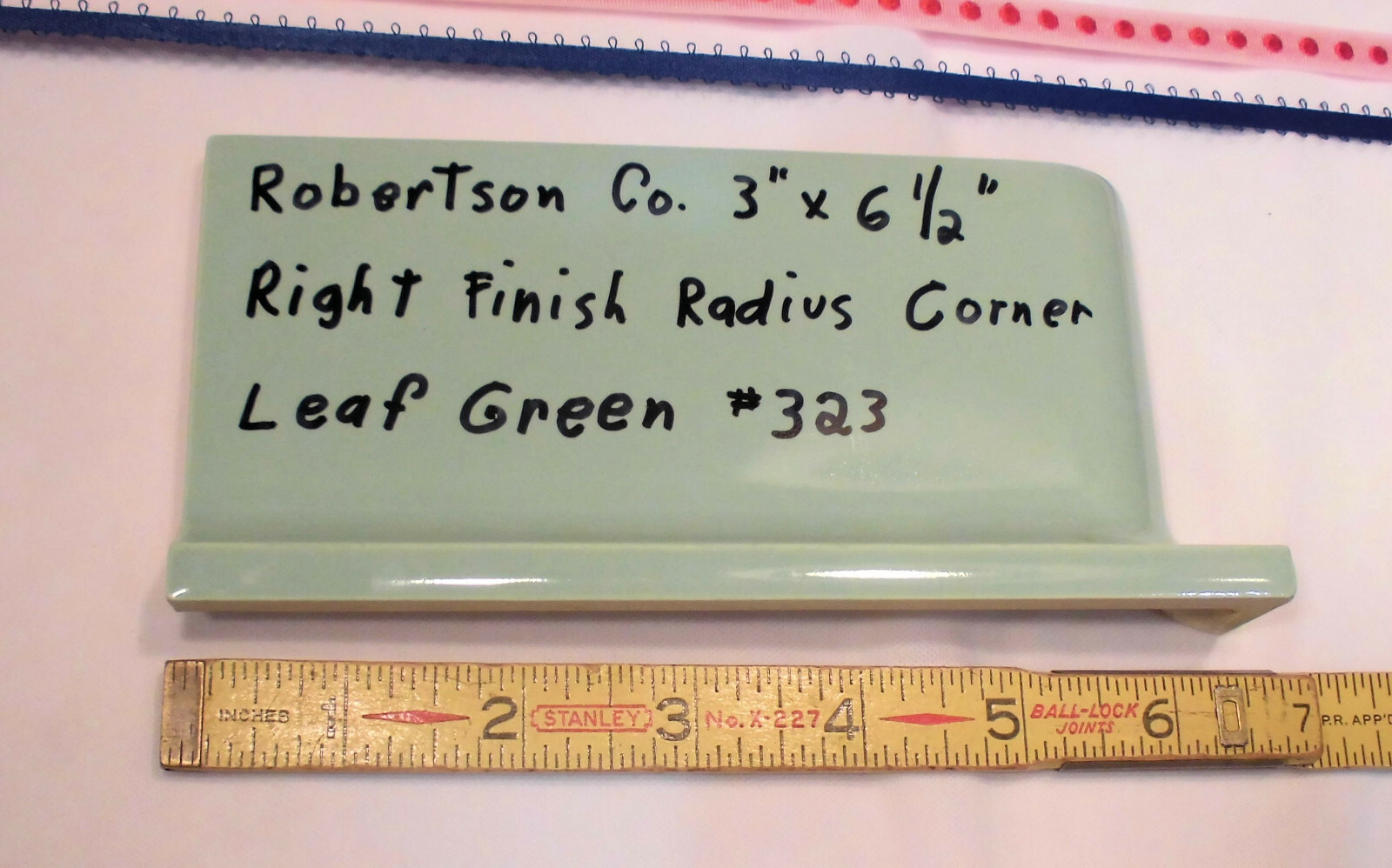 1 pc. Leaf Green; stack-on-top base/cove Ceramic Tile; Robertson; 3″ X 6-1/2″ R