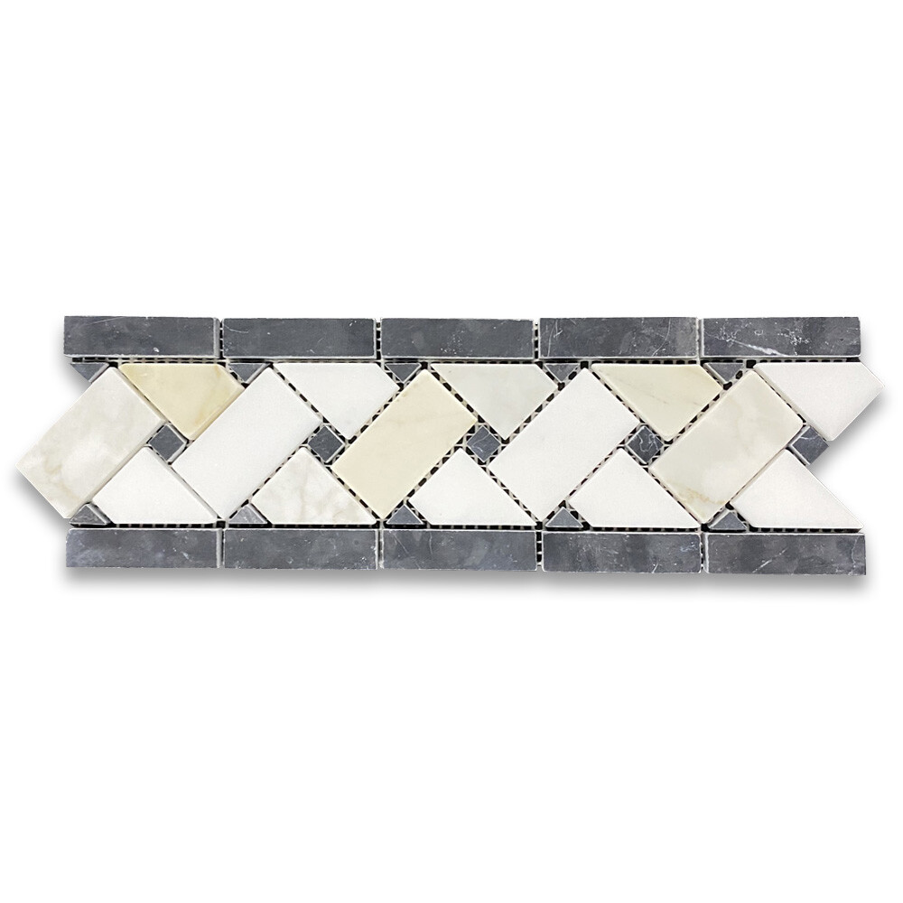G651BXH Calacatta Gold Calcutta Marble 4×12 Basketweave Mosaic Border Honed