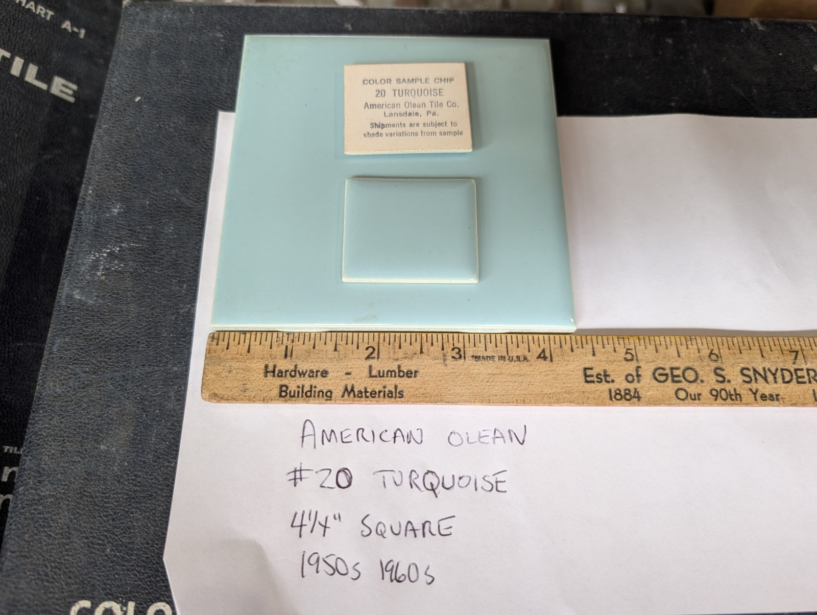 2 pcs American Olean Vintage Ceramic Wall Tile 4-1/4″ #20 “Turquoise” 1950s USA