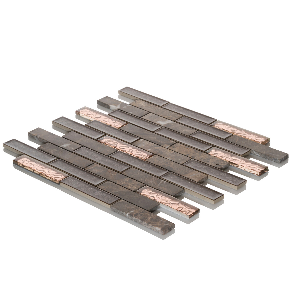 Brown Marble Mosaic Tile Rose Gold Crackle Glass Brick Joint Kitchen Backsplash