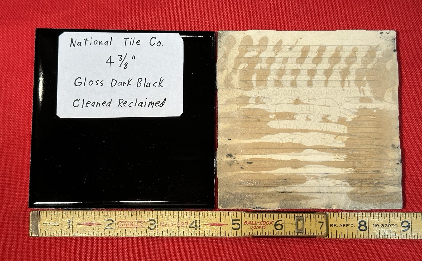 1 pc. Gloss Black: Reclaimed Ceramic Tile 4-3/8″ National Tile Co. Cleaned