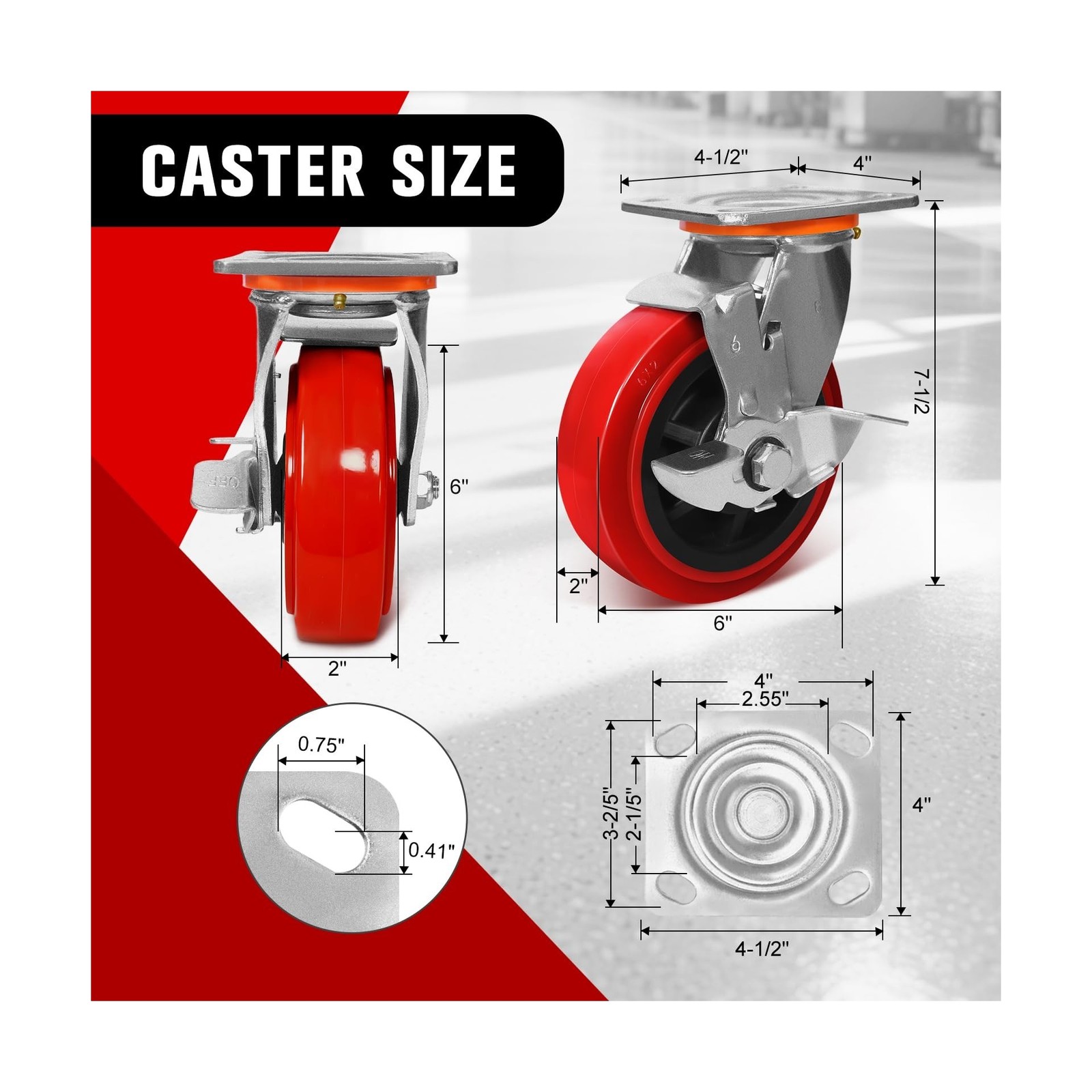 6″x2″ Industrial Grade Polyurethane Casters, Set of 4 5000 lb Capacity Polyur…