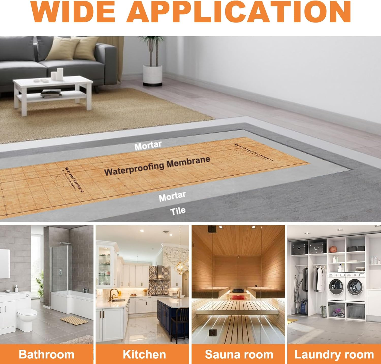 108 Sq Ft Waterproof Membrane with Pre-Marked Grid Design, 3.3 FT X 33 FT Roll,
