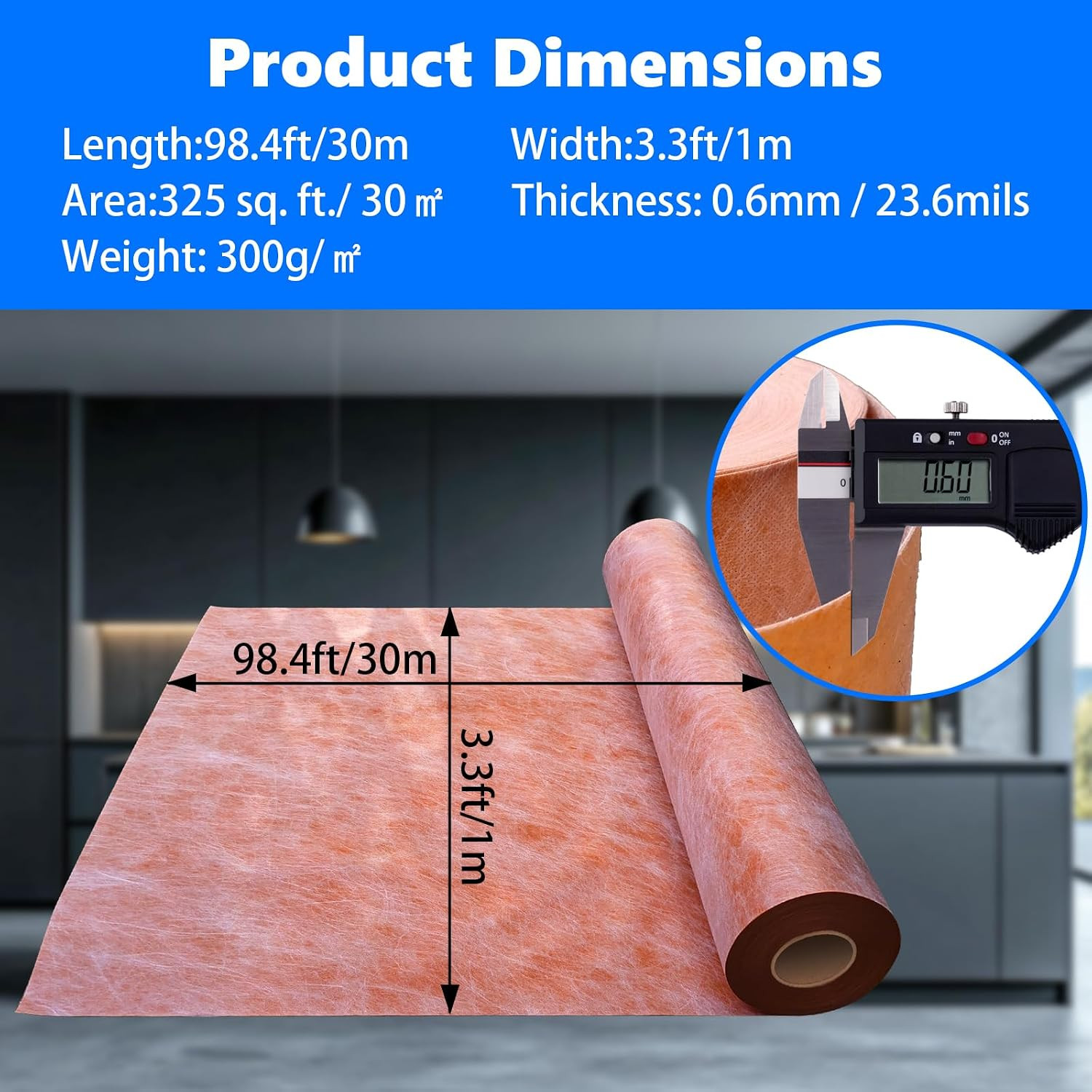 Premium Waterproof PE Fabric Tile Underlayment 325 Sq Ft for Wet Areas