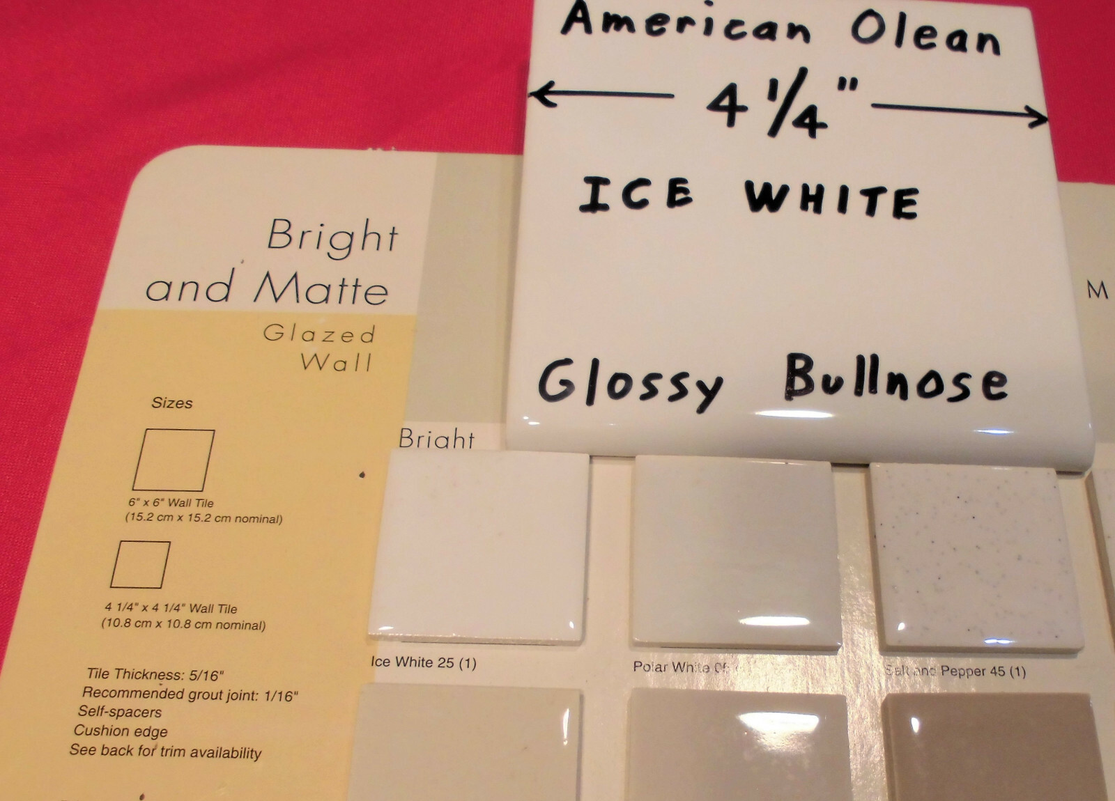 1 pc. *Brightest Ice White* 4-1/4″ Ceramic Bullnose Tile by American Olean; New