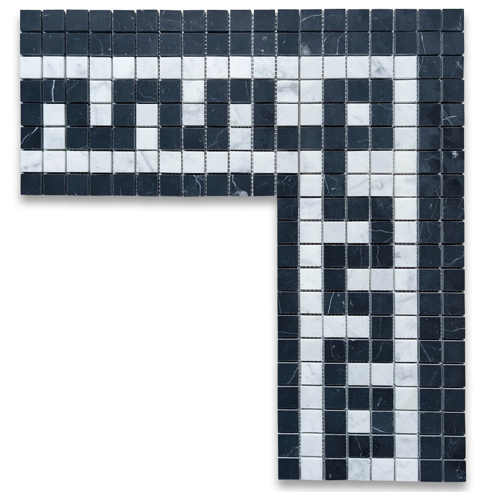 C24C2XH Carrara White Marble Greek Key Mosaic Corner Tile Nero Black Honed