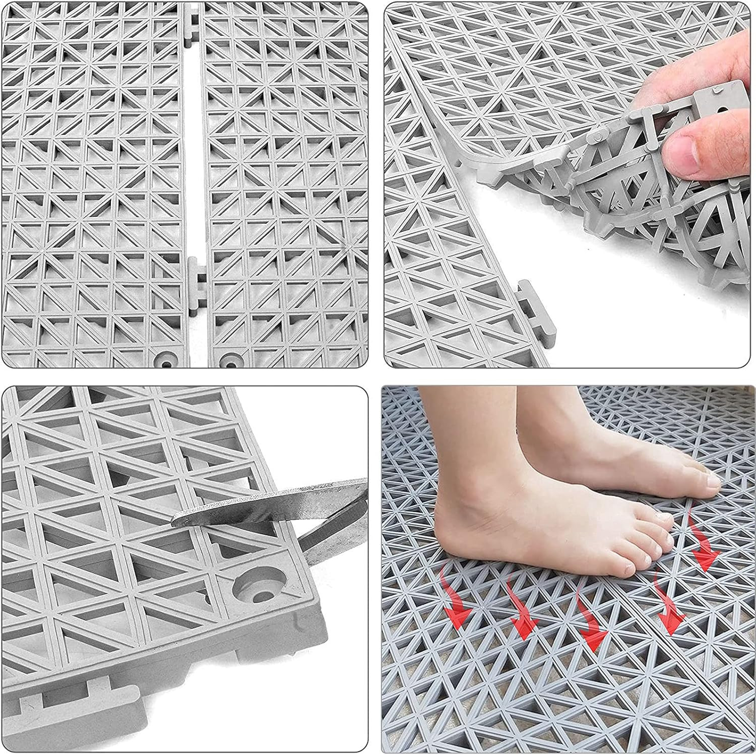 12 Pack 12″ X 12″ Interlocking Rubber Bathroom Flooring Tiles Non-Slip Splicing