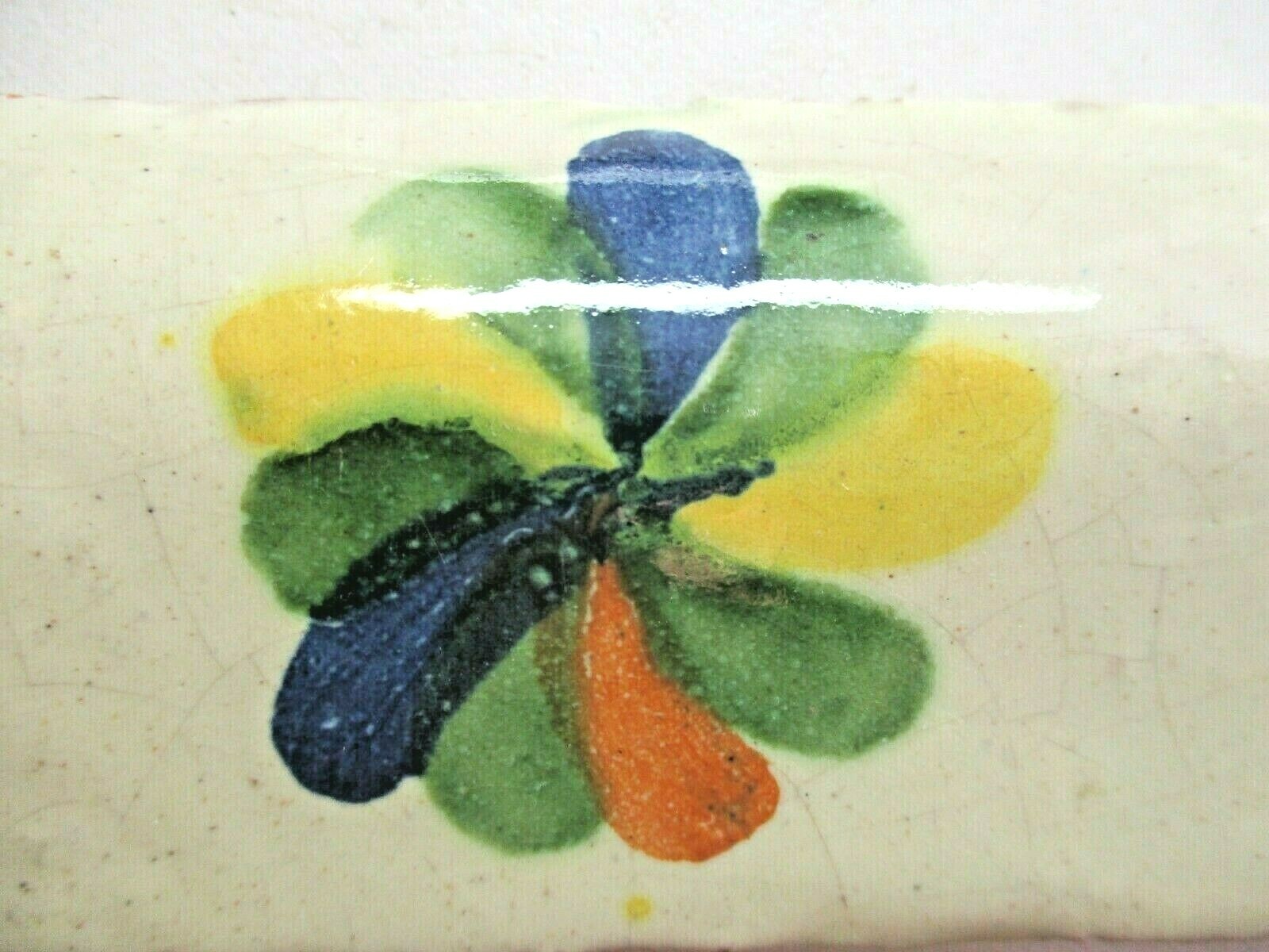 1 Tile Terracotta 4″x2 Radius Curved Wall Cap Outside Corner Flower Handmade Vtg