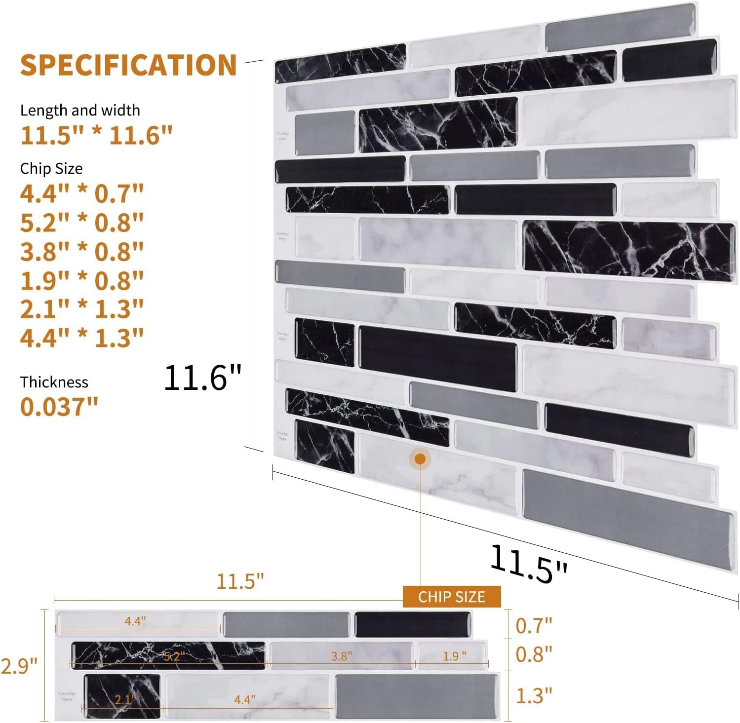 Elegant Striped Black Vinyl Backsplash Tiles 12″x12″ – Washable & Durable Design