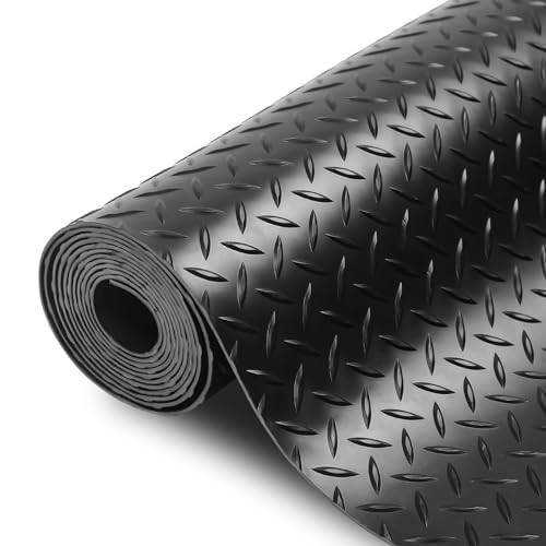 4 x 6 FT Premium Garage Floor Mat, Black Embossed Diamond 72″L x 48″W x 0.1″Th