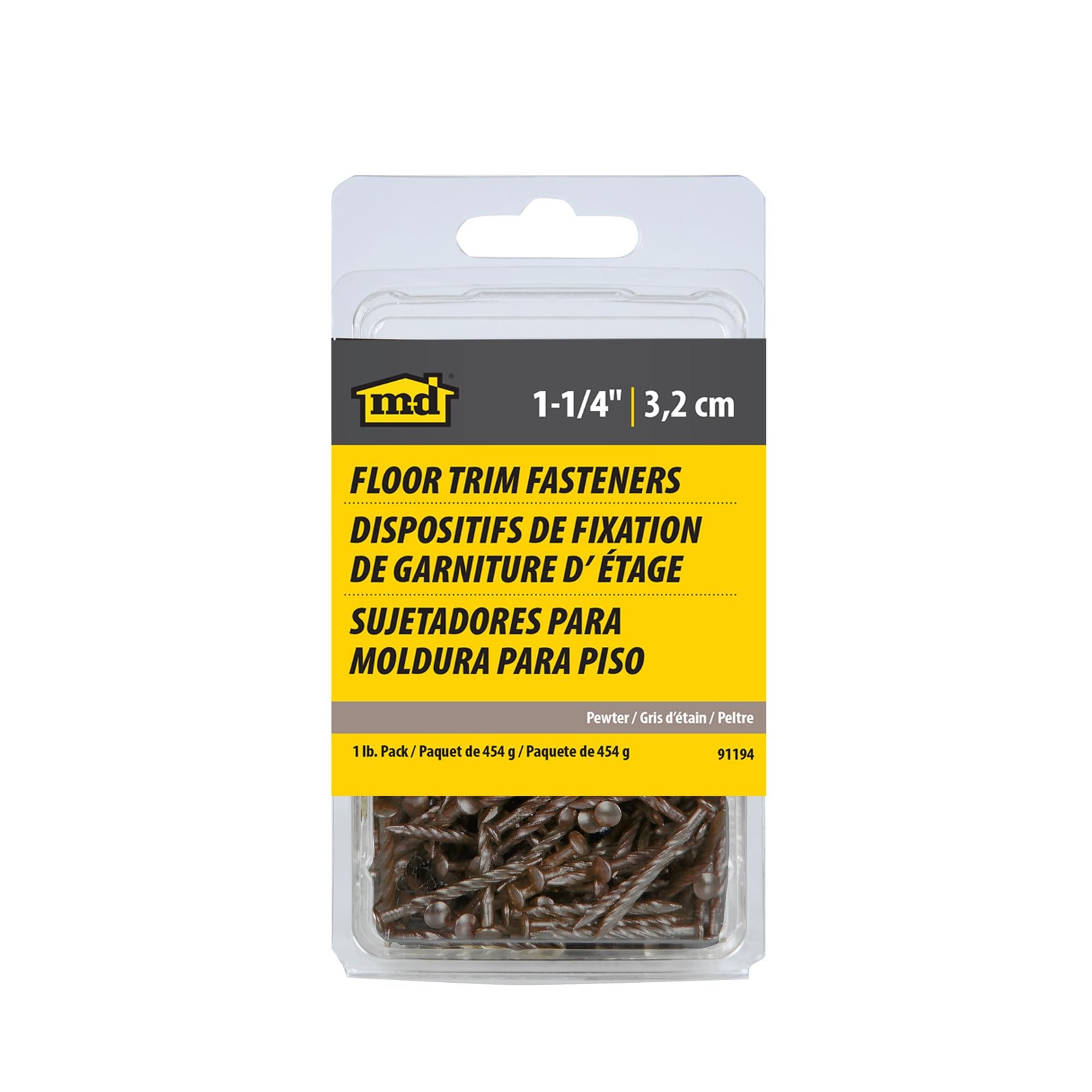 MD Building Floor Metal Screw Nails, Pewter, 1-1/4in, 1lb Pack