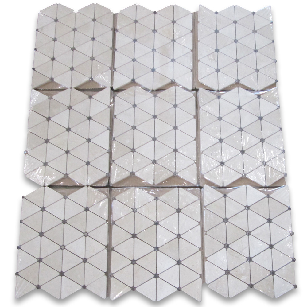 M854P Crema Marfil Marble Triangle Mosaic Tile Emperador Dark Dots Polished