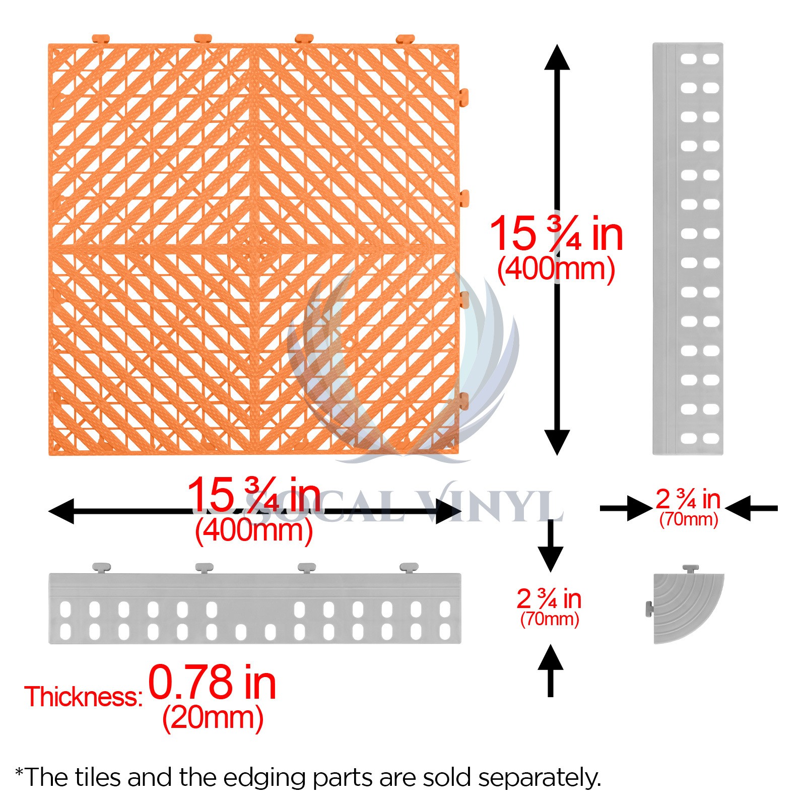 42pcs 16″x16″ Orange Garage Floor Mat Perforated Flooring Tile Shop Interlocking