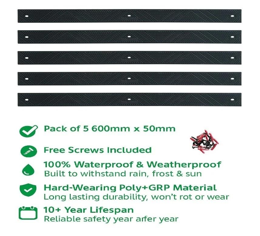 5 Pack 24″ x 2″ (600mm x 50mm) Non-Slip Decking Strips | Hard Wearing Polypro…