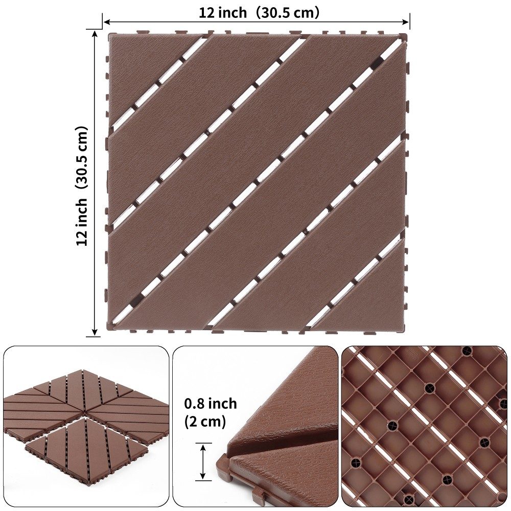 44x Plastic Interlocking Decking Tiles 12×12 Inches Backyard Pool Decking Tiles