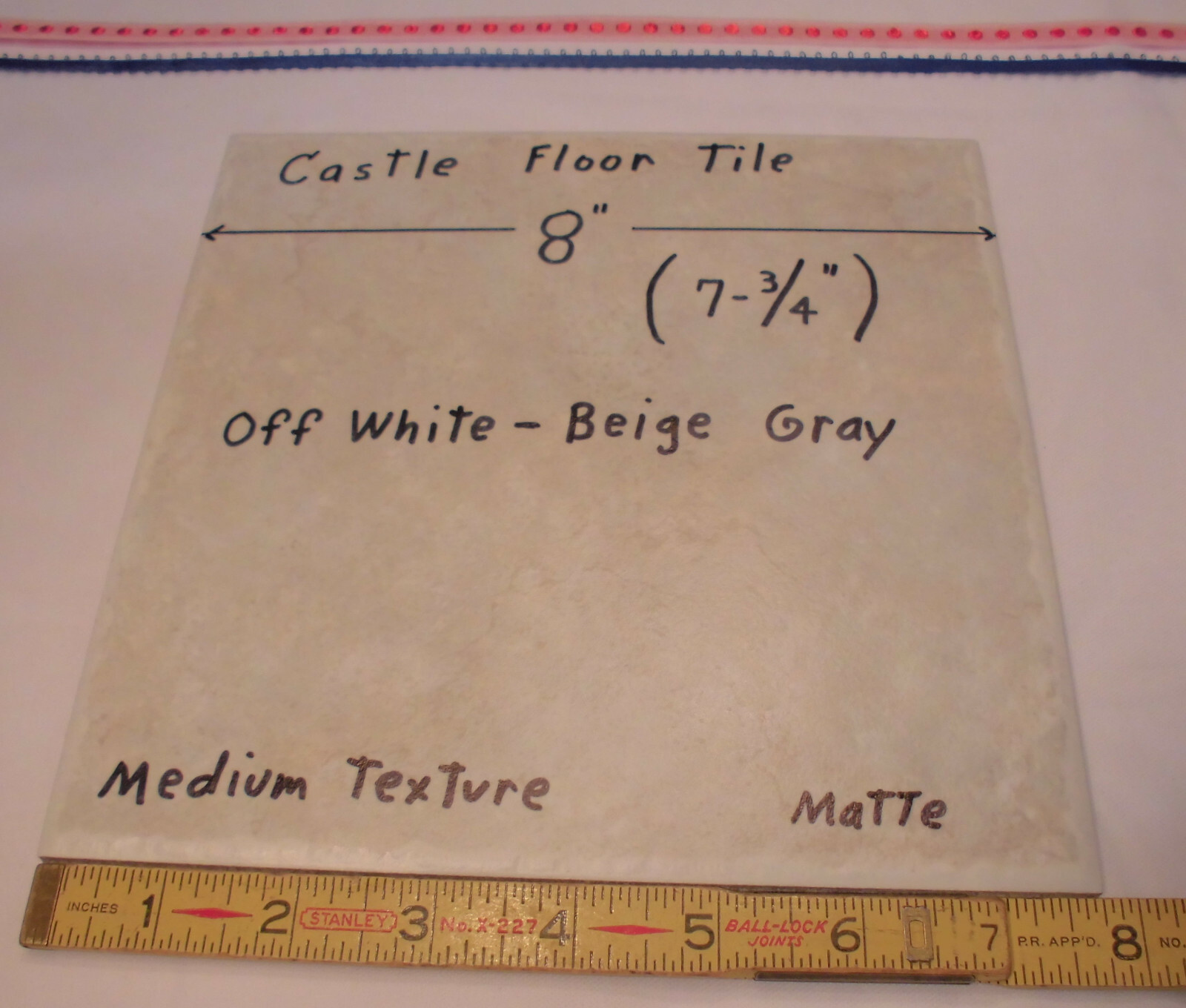 1 pc. Textured Off-White + Gray-Beige Ceramic Floor Tile 8″ X 8″ size 7-3/4″