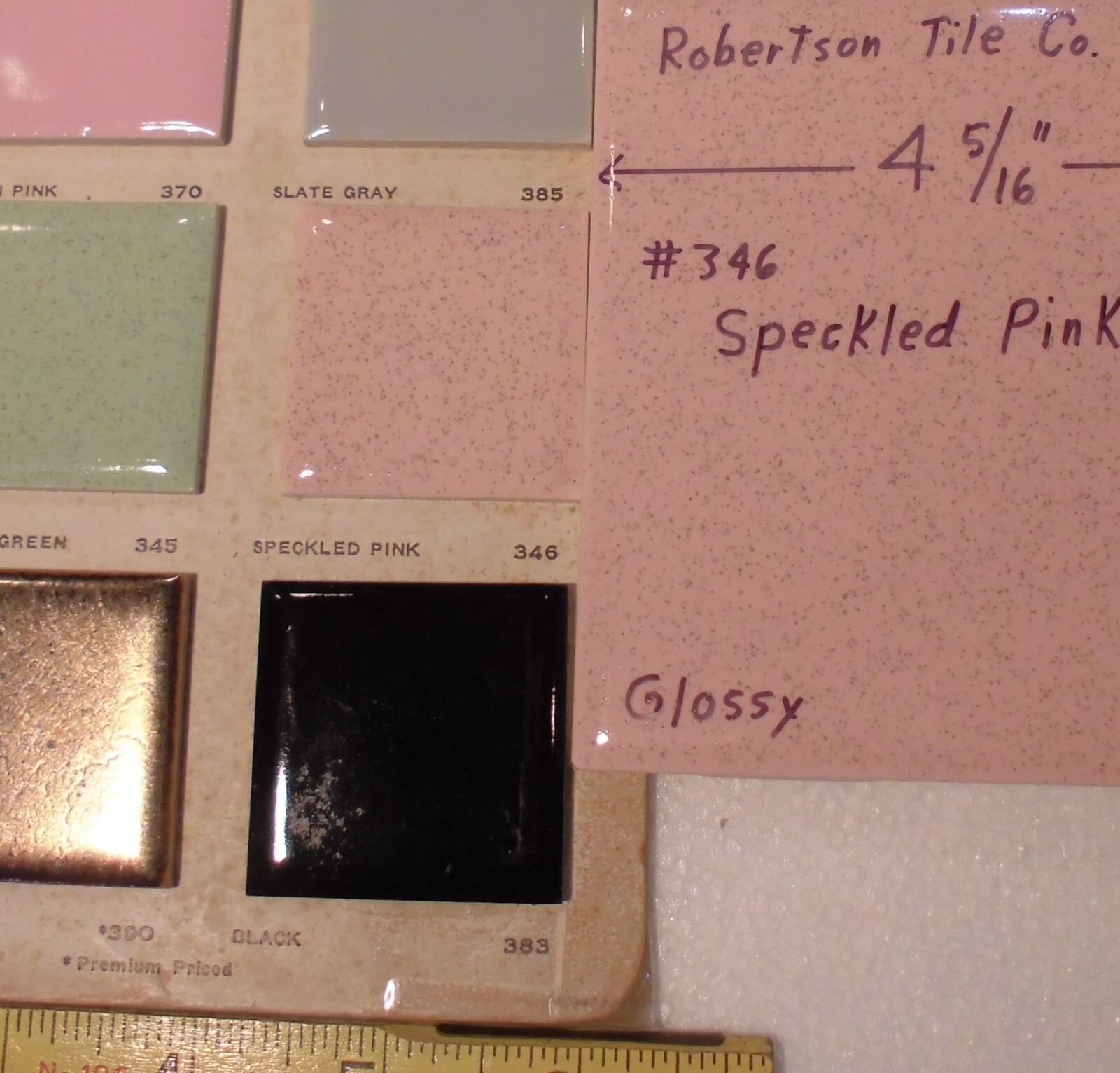 1 pc. Speckled Pink: 4-5/16″ Ceramic Tile by Robertson, pink + tiny specks, NEW