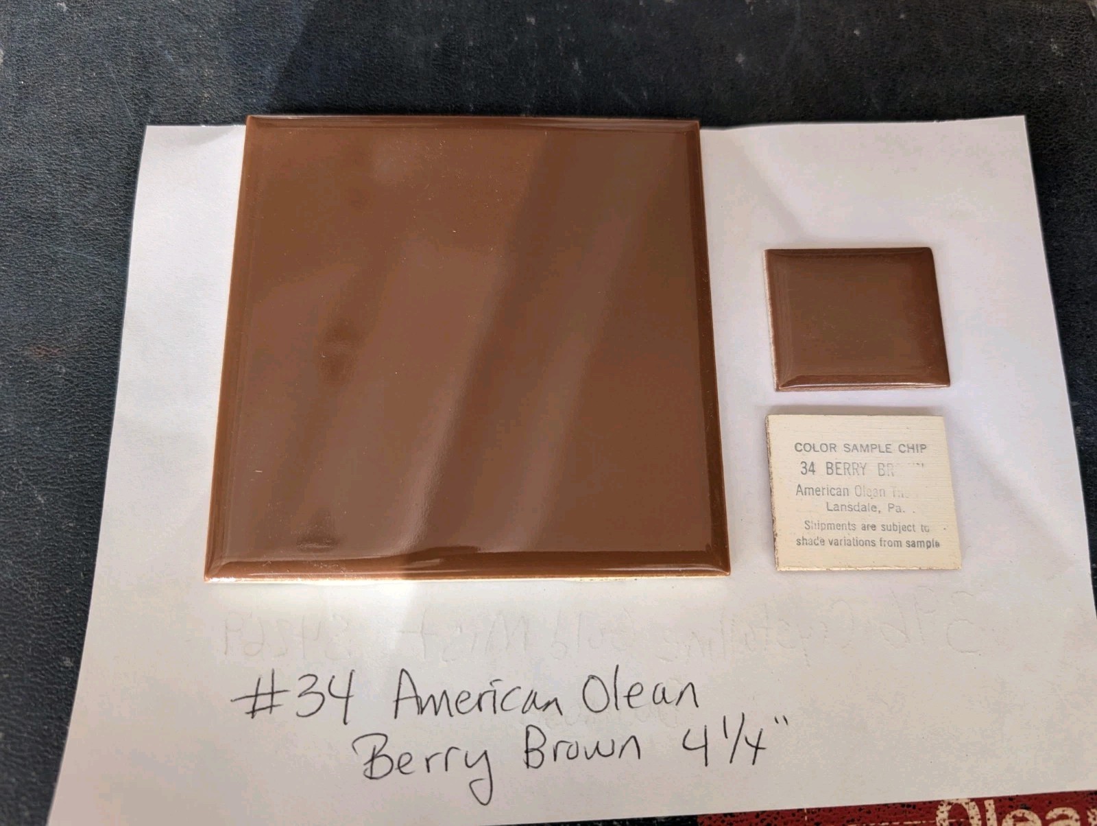 2 pc American Olean Gloss Berry Brown #34 Ceramic Tile 4-1/4″ Square Vintage