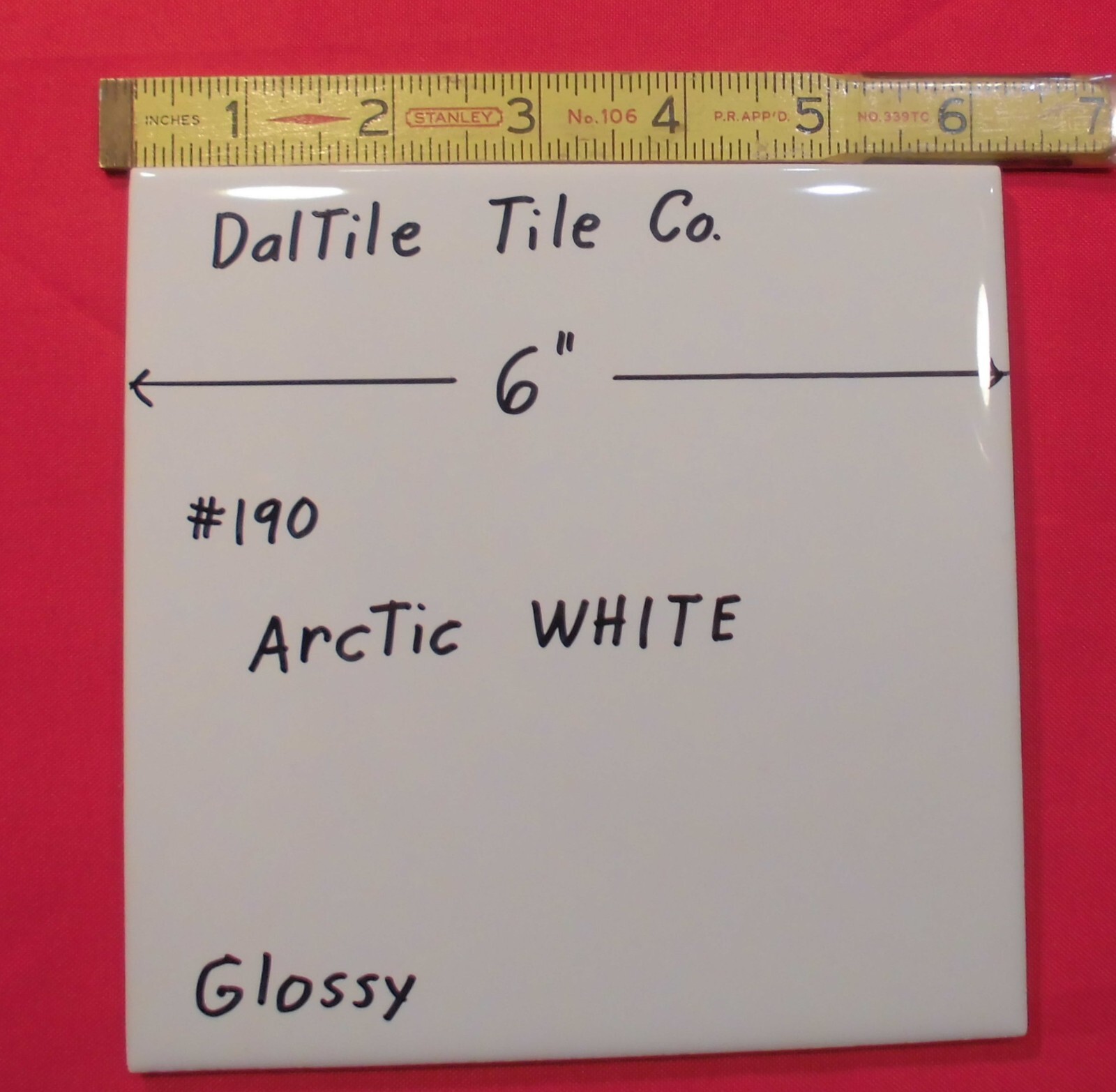 1 pc. Daltile #190 Arctic White: Brilliant Glossy Ceramic Tile 6″ X 6″ NEW