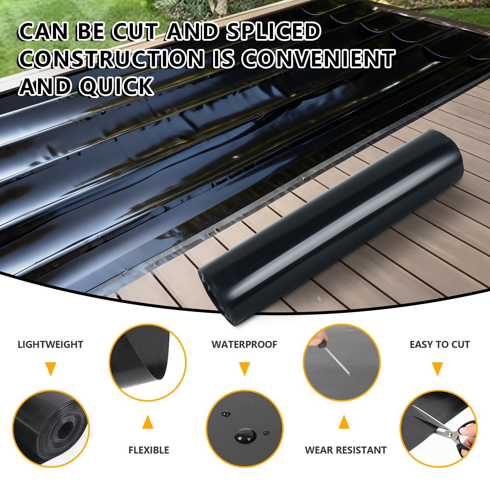 1PCS 50 ft x 20 inches Black Under Deck Drainage System Trough Deck, HDPE Wat…