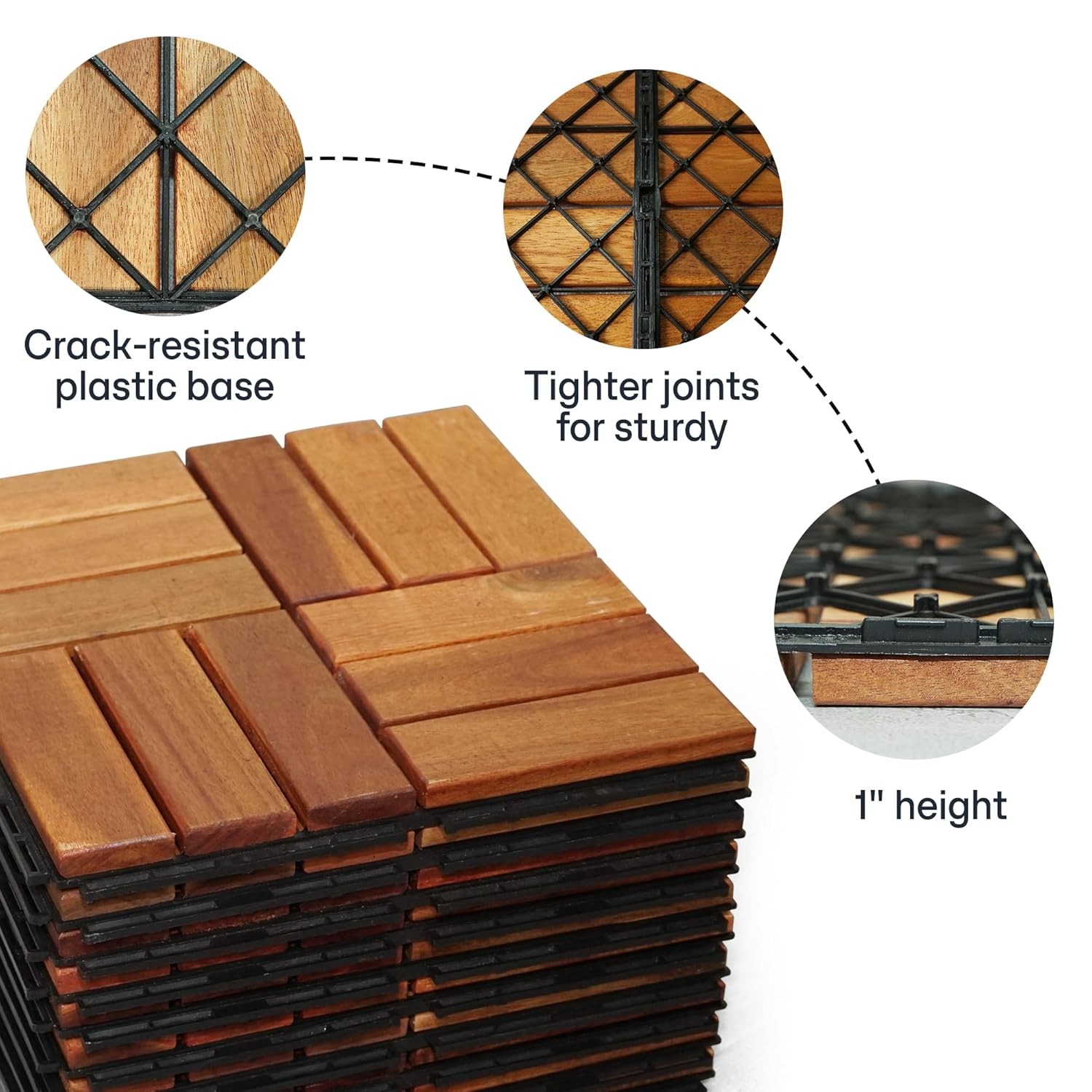 Wood Interlocking Deck Tiles 12×12 Indoor Outdoor Flooring Tiles Natural